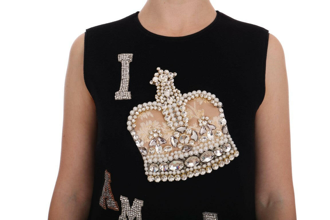 Dolce & Gabbana Black I AM A PRINCESS Crystal Shift Dress.