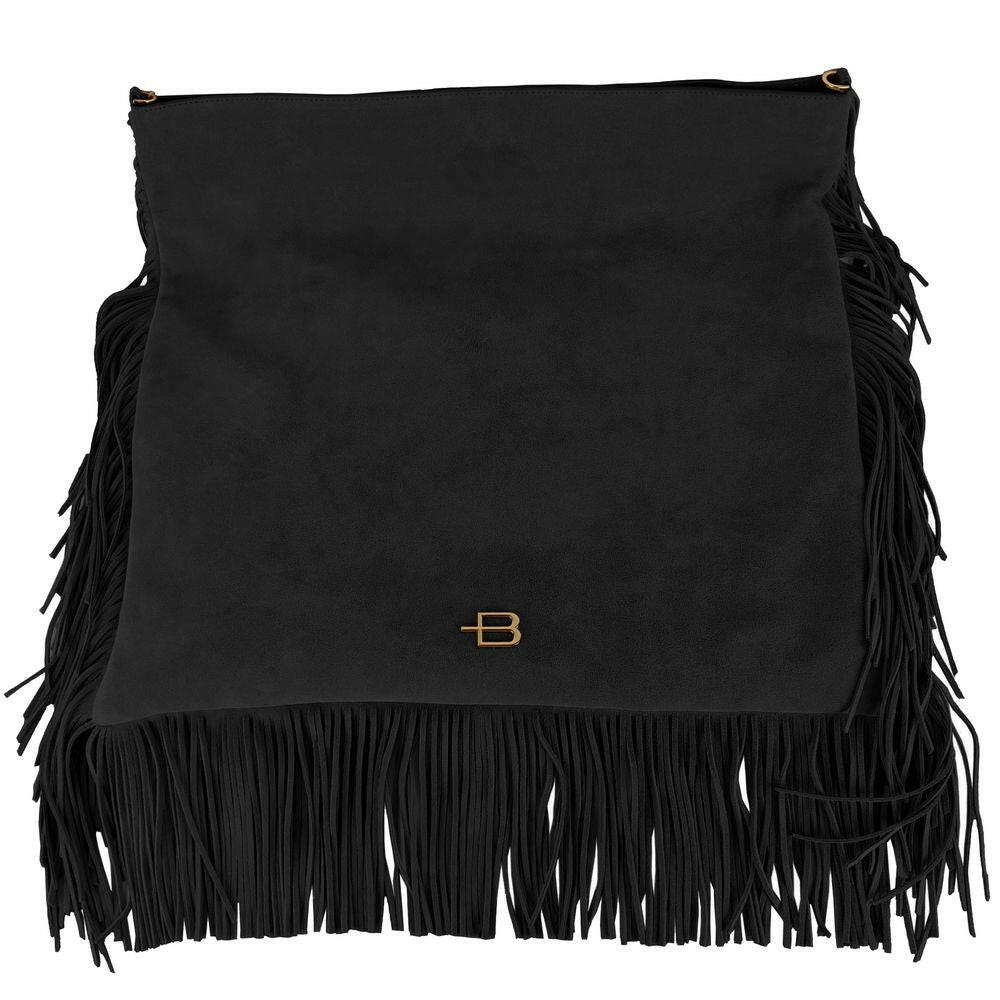 Baldinini Trend Black Calfskin Women Crossbody Bag.