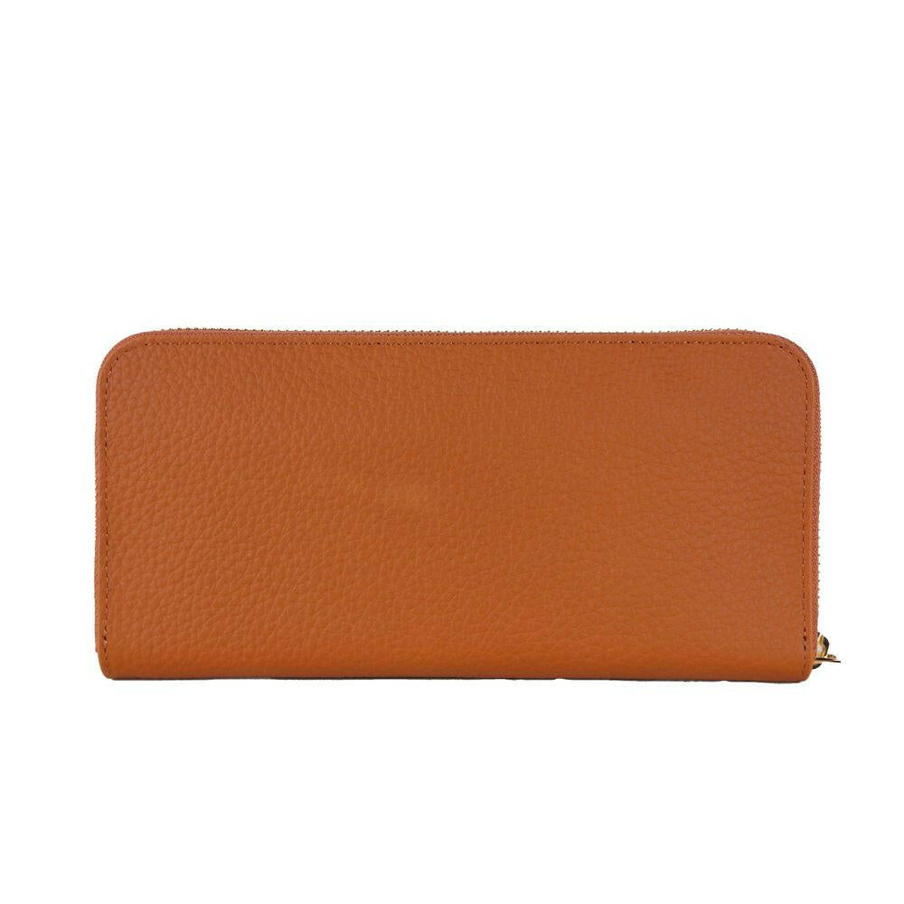 Baldinini Trend Elegant Orange Leather Wallet with Zipper.