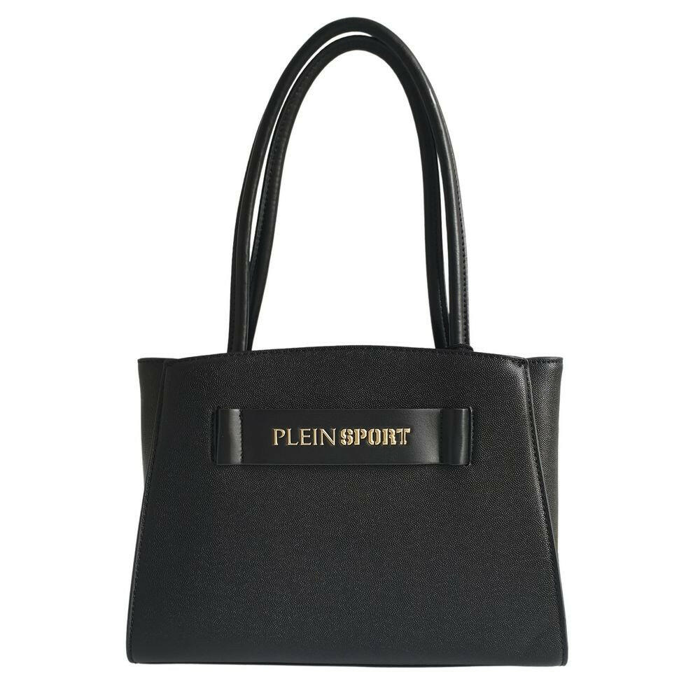 Plein Sport Sleek Black Three-Compartment Tote Bag.