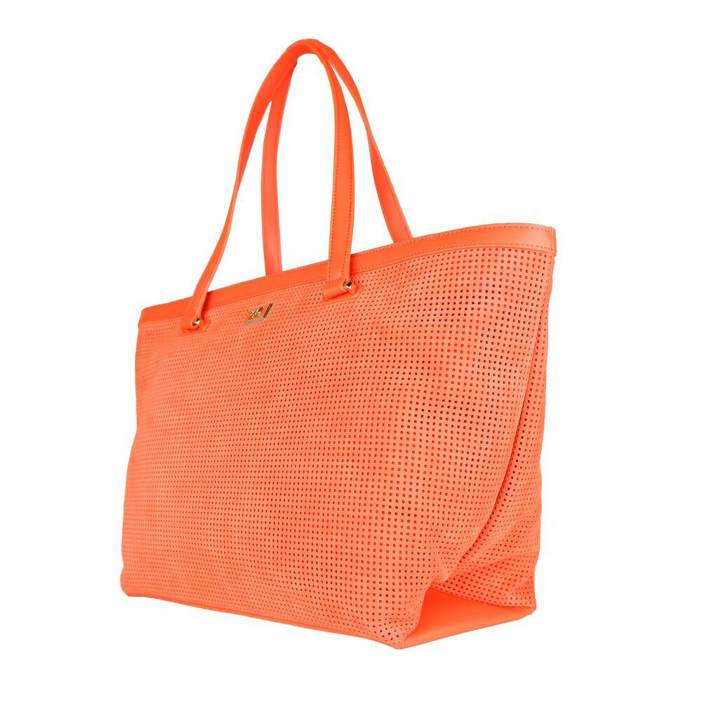 Cavalli Class Orange Calfskin Women Handbag.