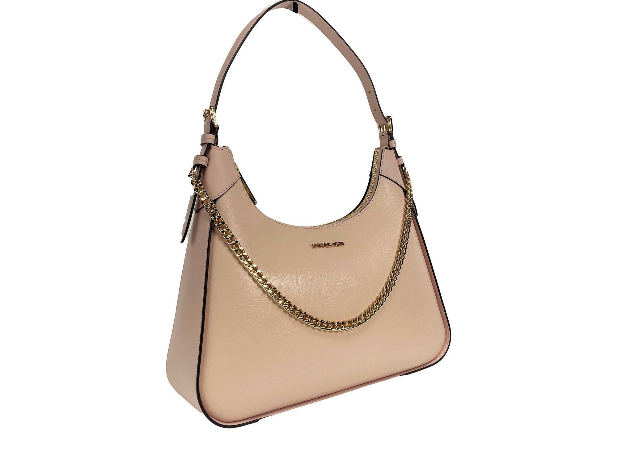 Michael Kors Wilma Large Smooth Leather Chain Shoulder Bag Purse Powder Blush.
