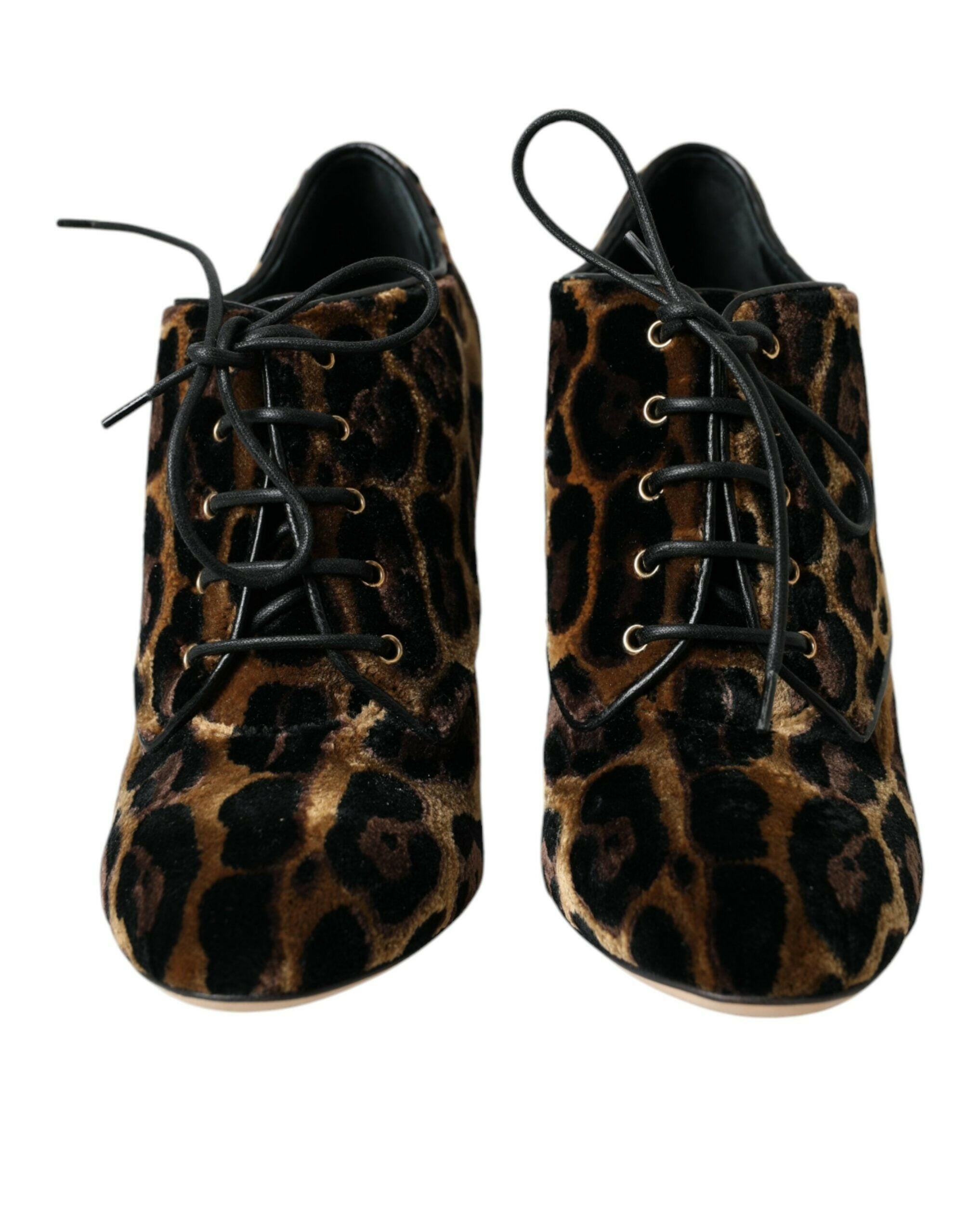 Dolce & Gabbana Brown Leopard Hair Lace Up Booties Shoes.