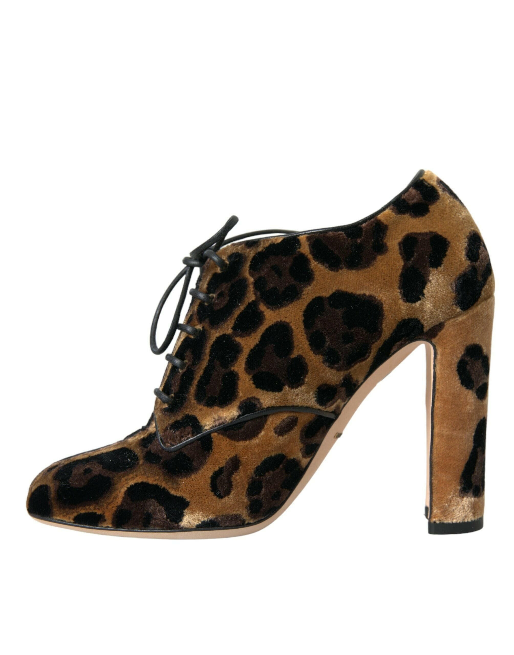 Dolce & Gabbana Brown Leopard Hair Lace Up Booties Shoes.