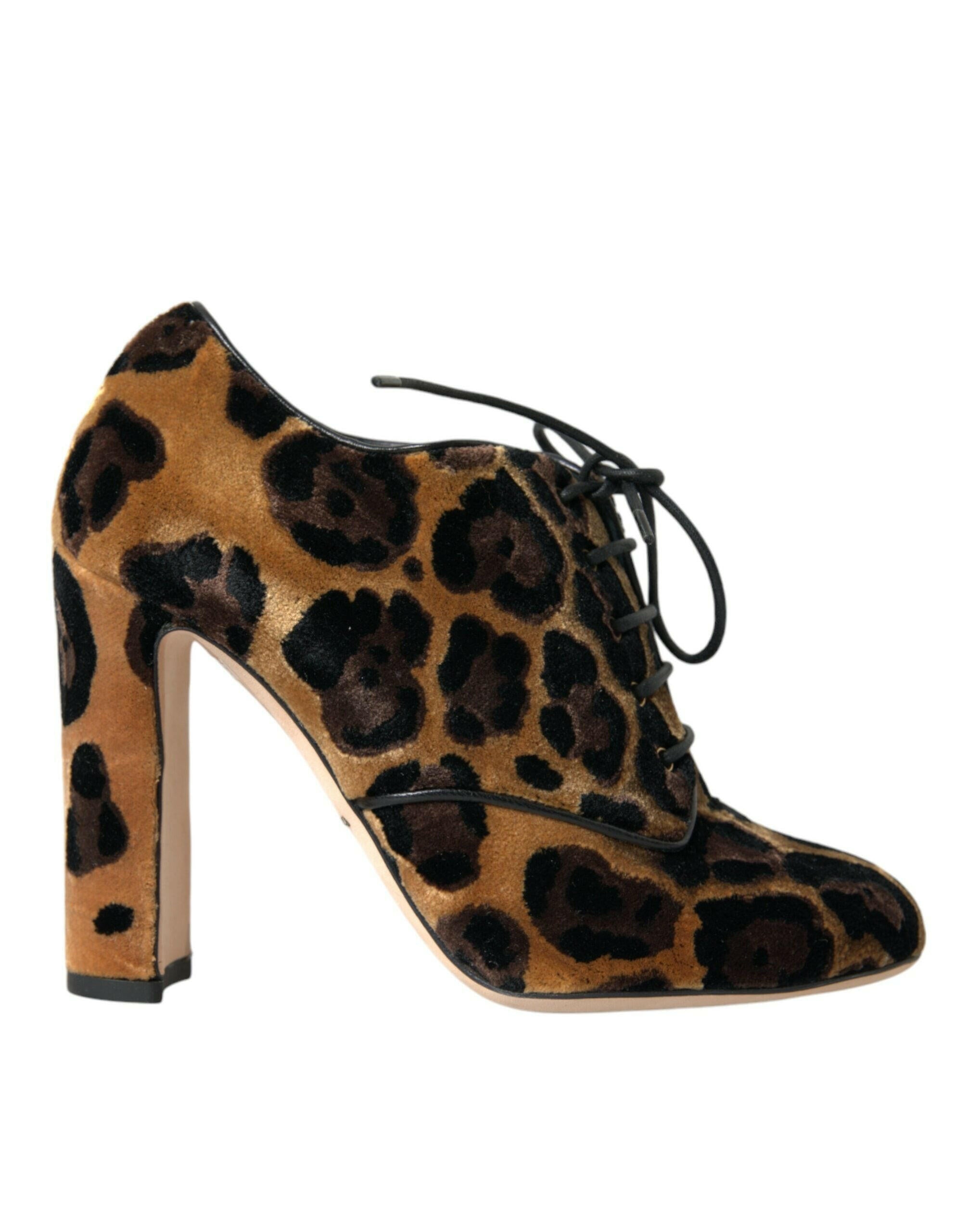 Dolce & Gabbana Brown Leopard Hair Lace Up Booties Shoes.