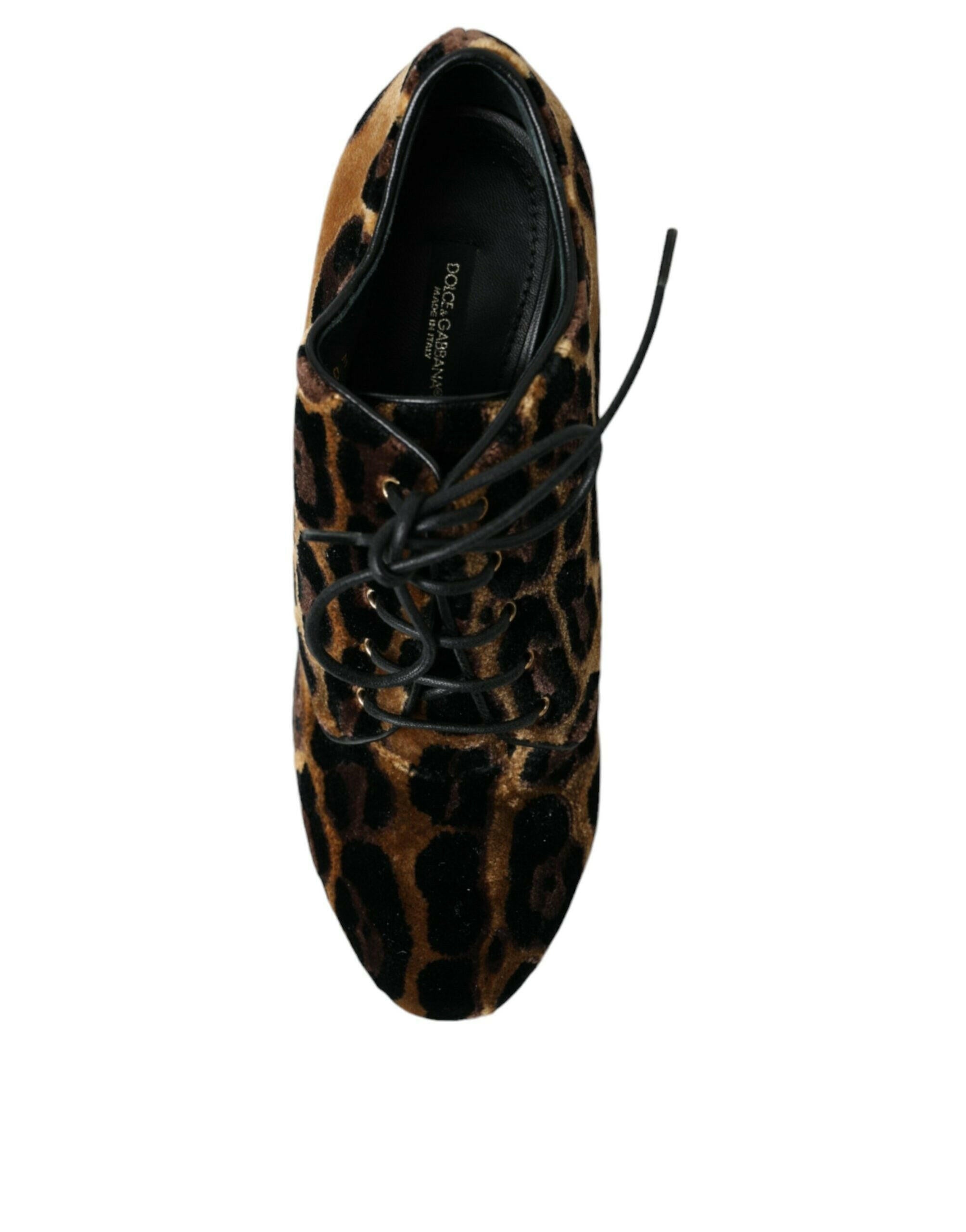 Dolce & Gabbana Brown Leopard Hair Lace Up Booties Shoes.