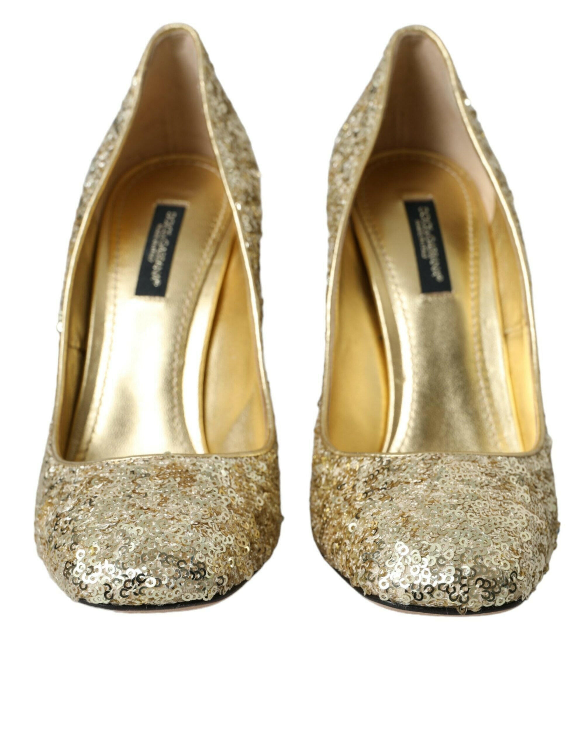 Dolce & Gabbana Gold Sequin Crystal Heels Pumps Shoes.