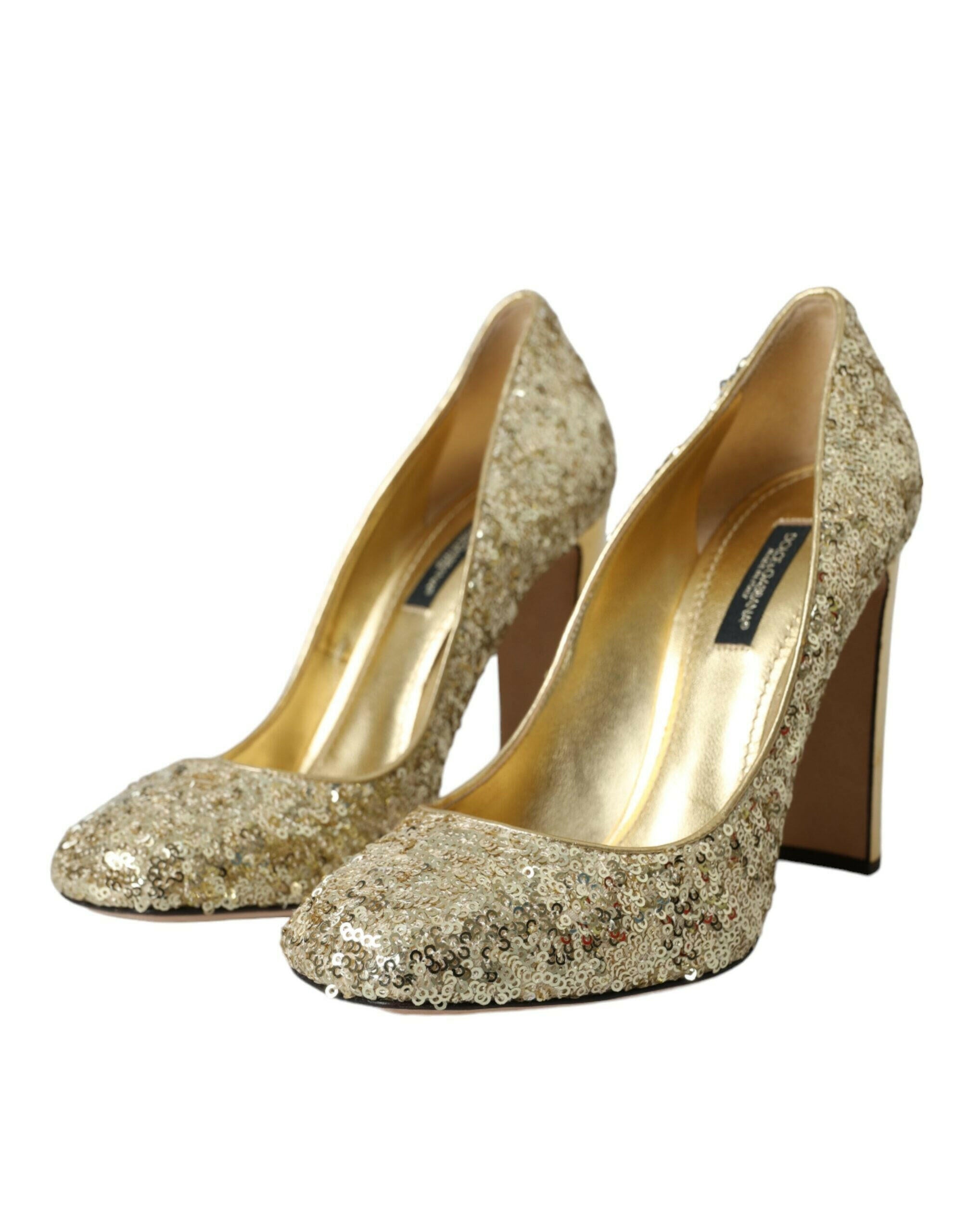 Dolce & Gabbana Gold Sequin Crystal Heels Pumps Shoes.
