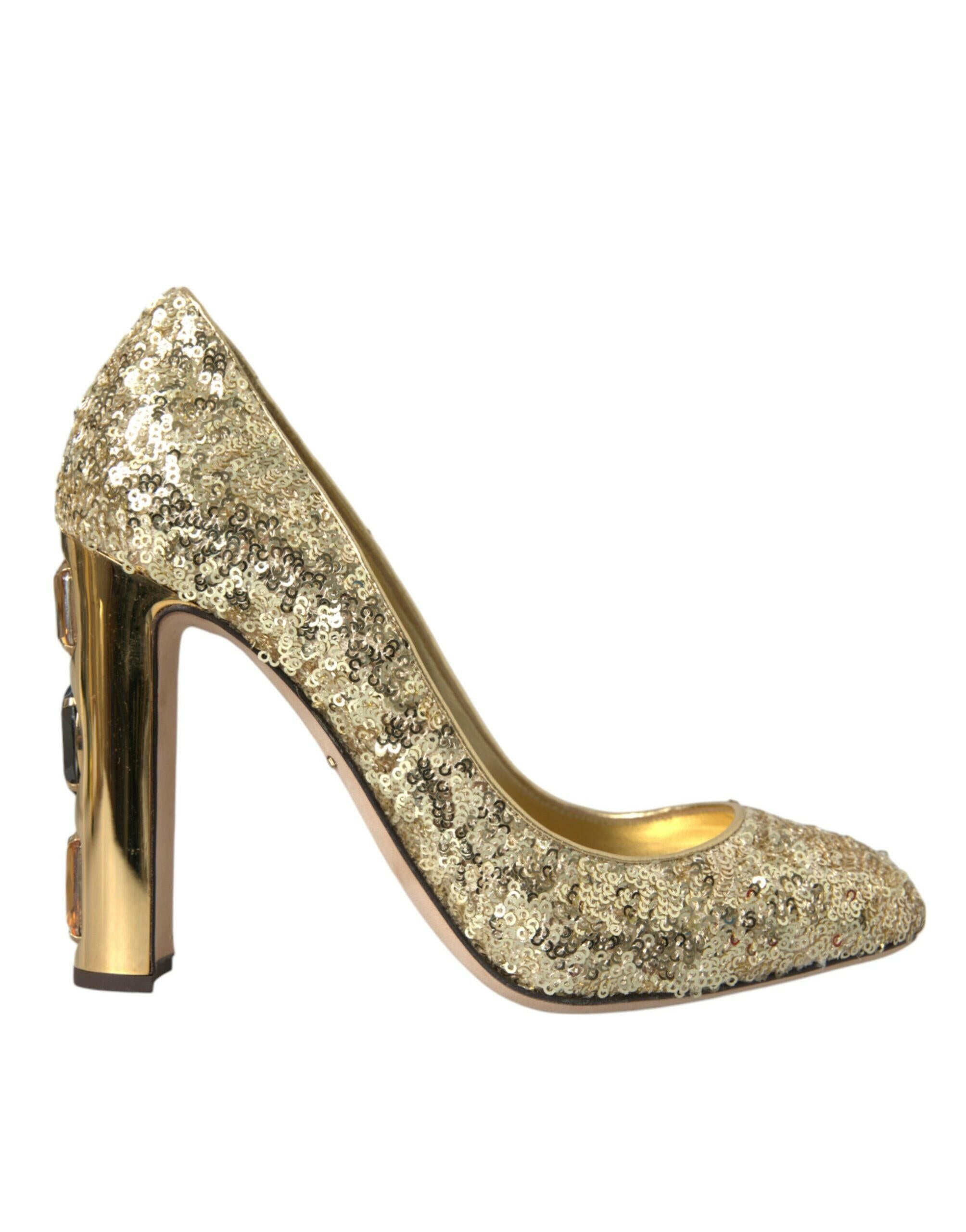 Dolce & Gabbana Gold Sequin Crystal Heels Pumps Shoes.