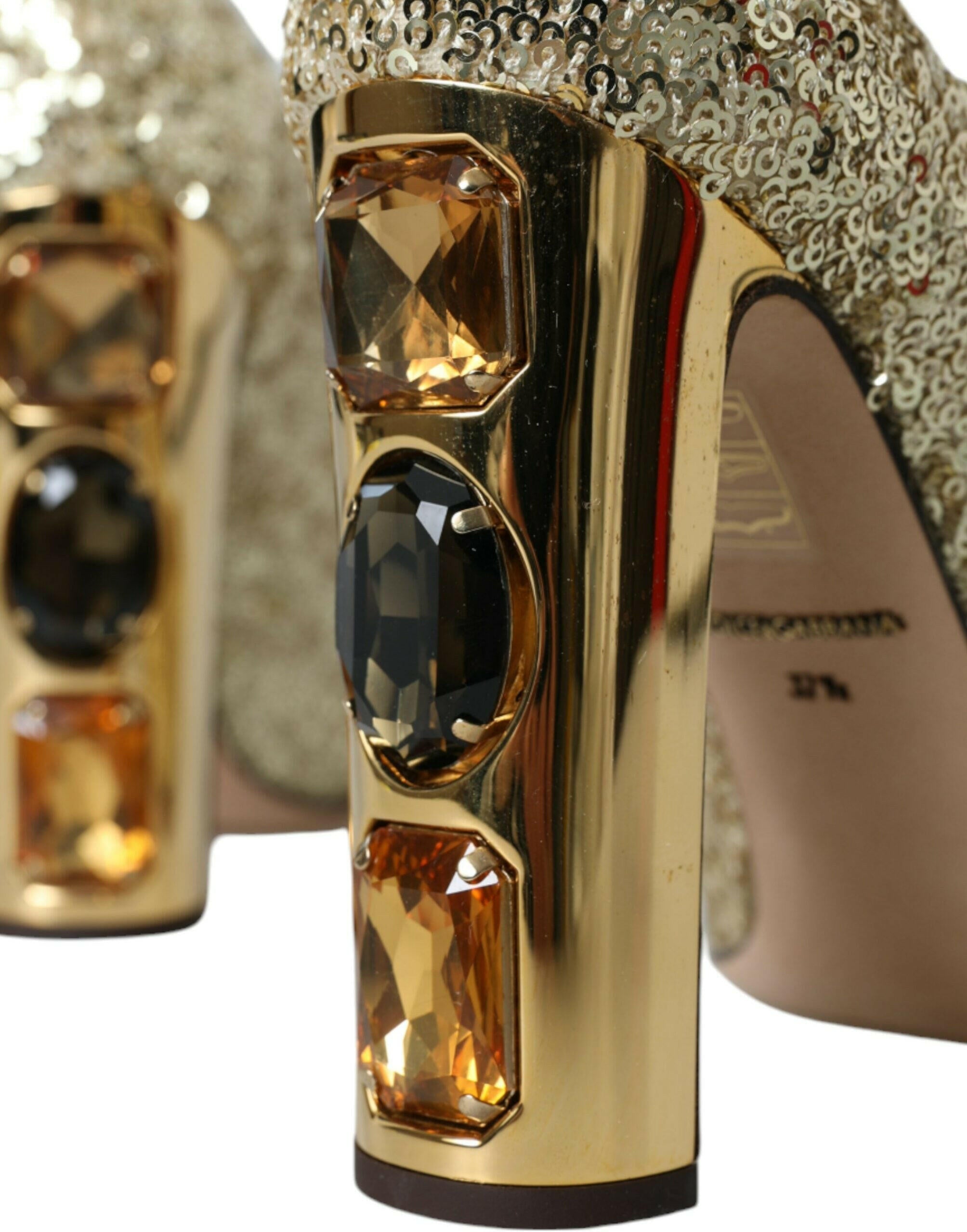 Dolce & Gabbana Gold Sequin Crystal Heels Pumps Shoes.