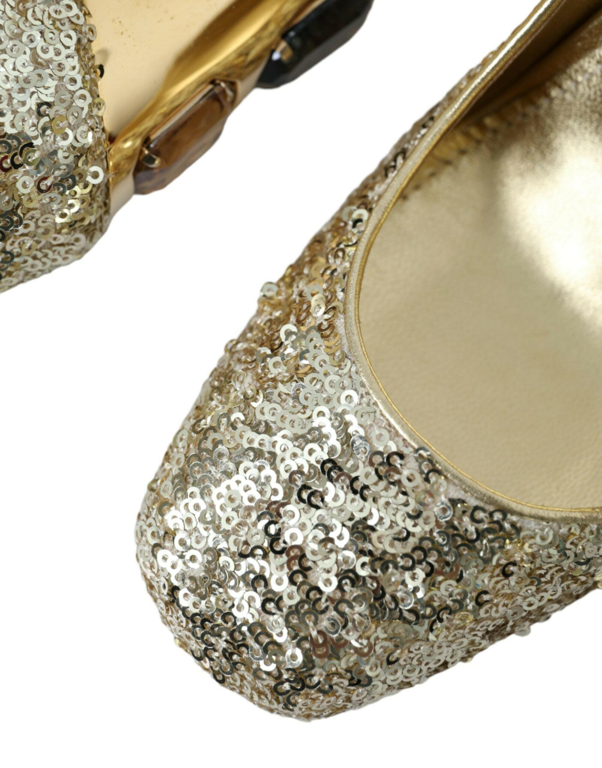Dolce & Gabbana Gold Sequin Crystal Heels Pumps Shoes.