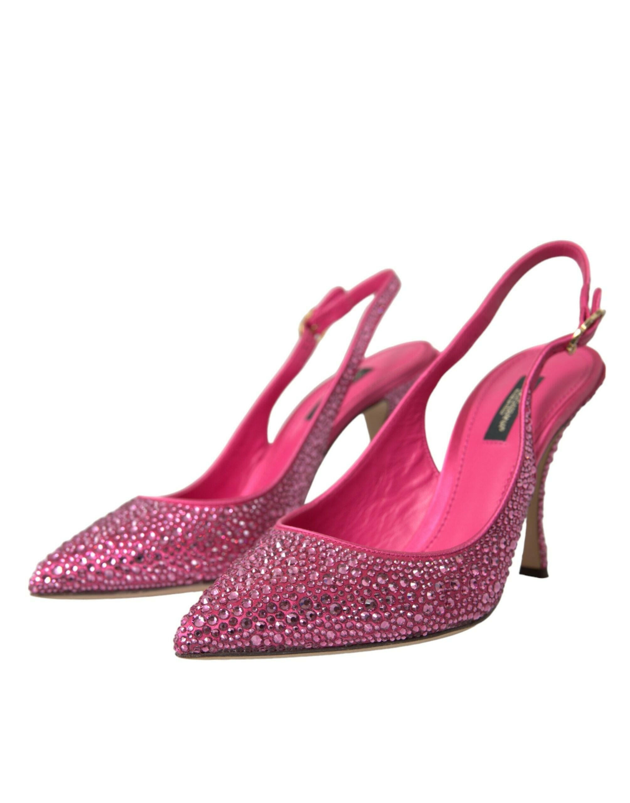 Dolce & Gabbana Pink Slingbacks Crystal Pumps Shoes.