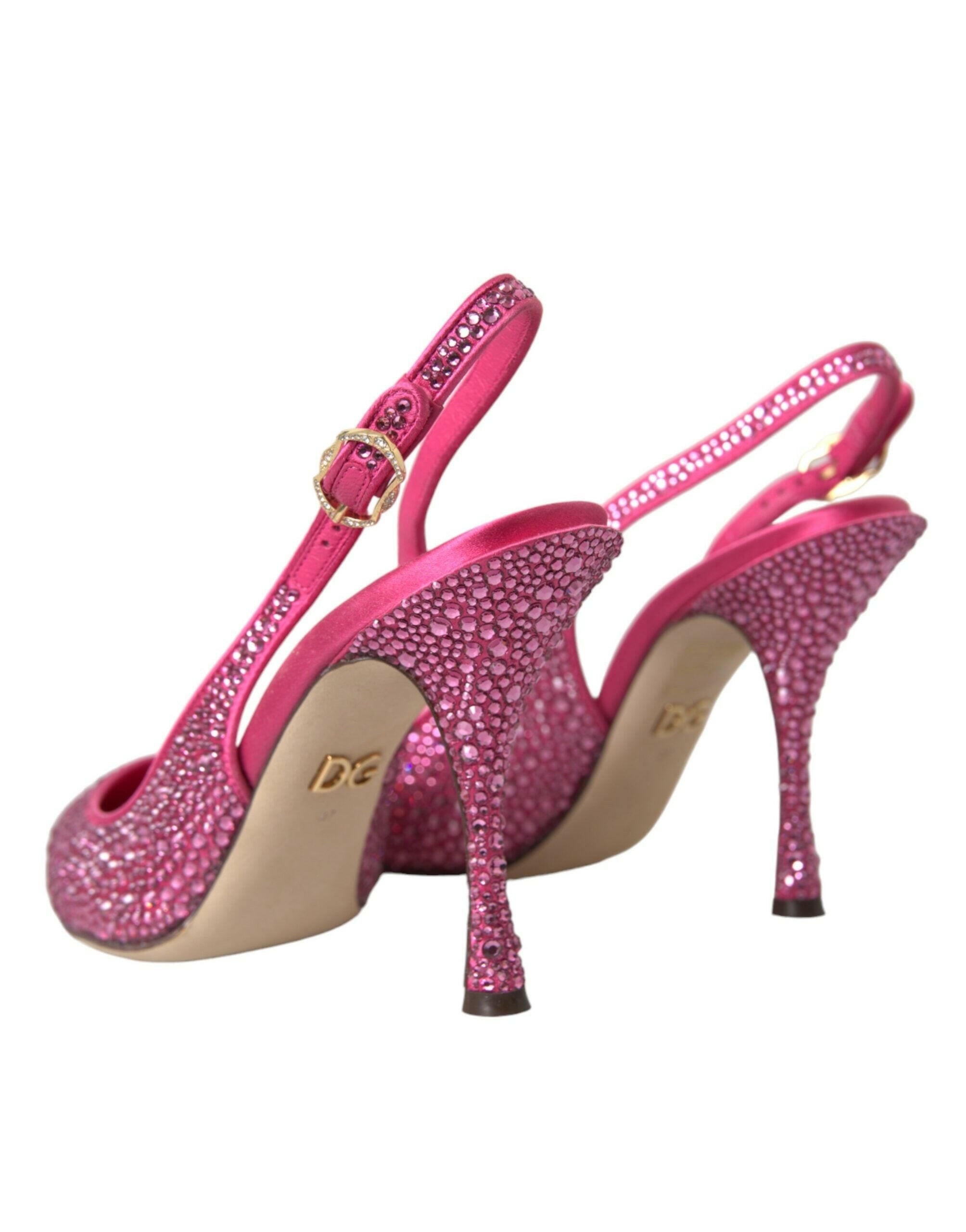 Dolce & Gabbana Pink Slingbacks Crystal Pumps Shoes.