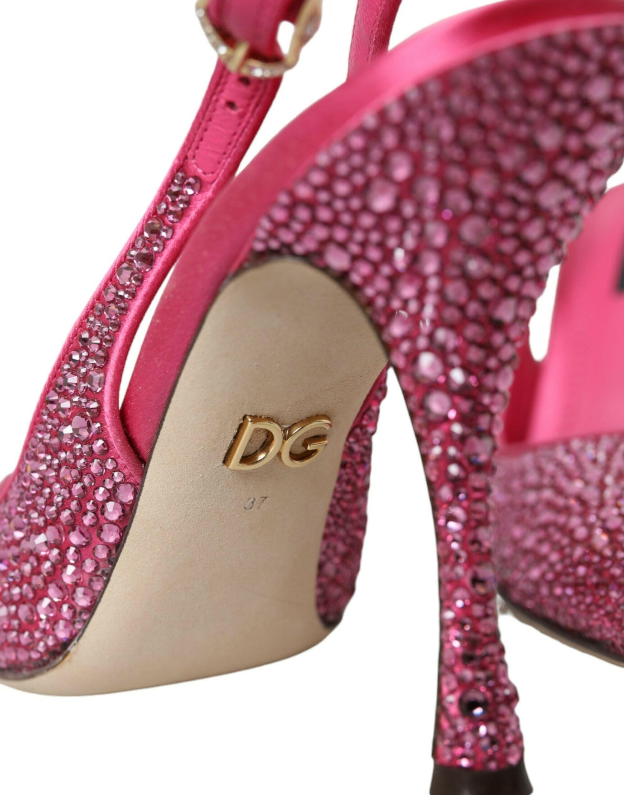 Dolce & Gabbana Pink Slingbacks Crystal Pumps Shoes.