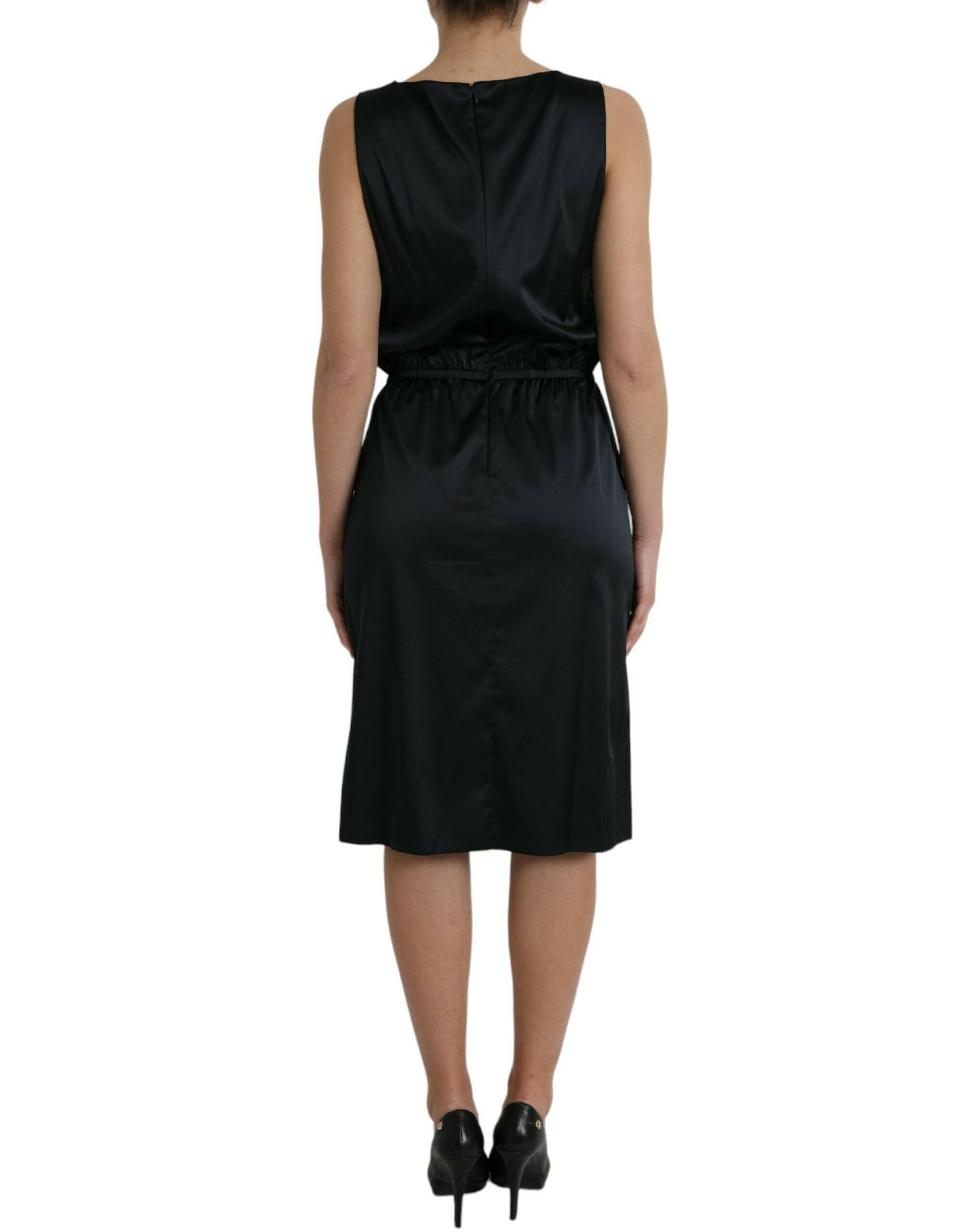 Dolce & Gabbana Black Polyester Lace Trim Sheath Midi Dress.