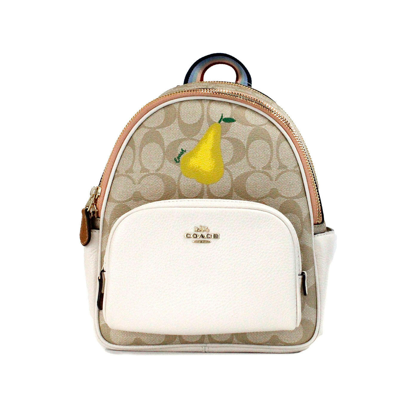 COACH Mini Court Signature Pear Motif Shoulder Backpack Bookbag Bag Chalk Taffy.