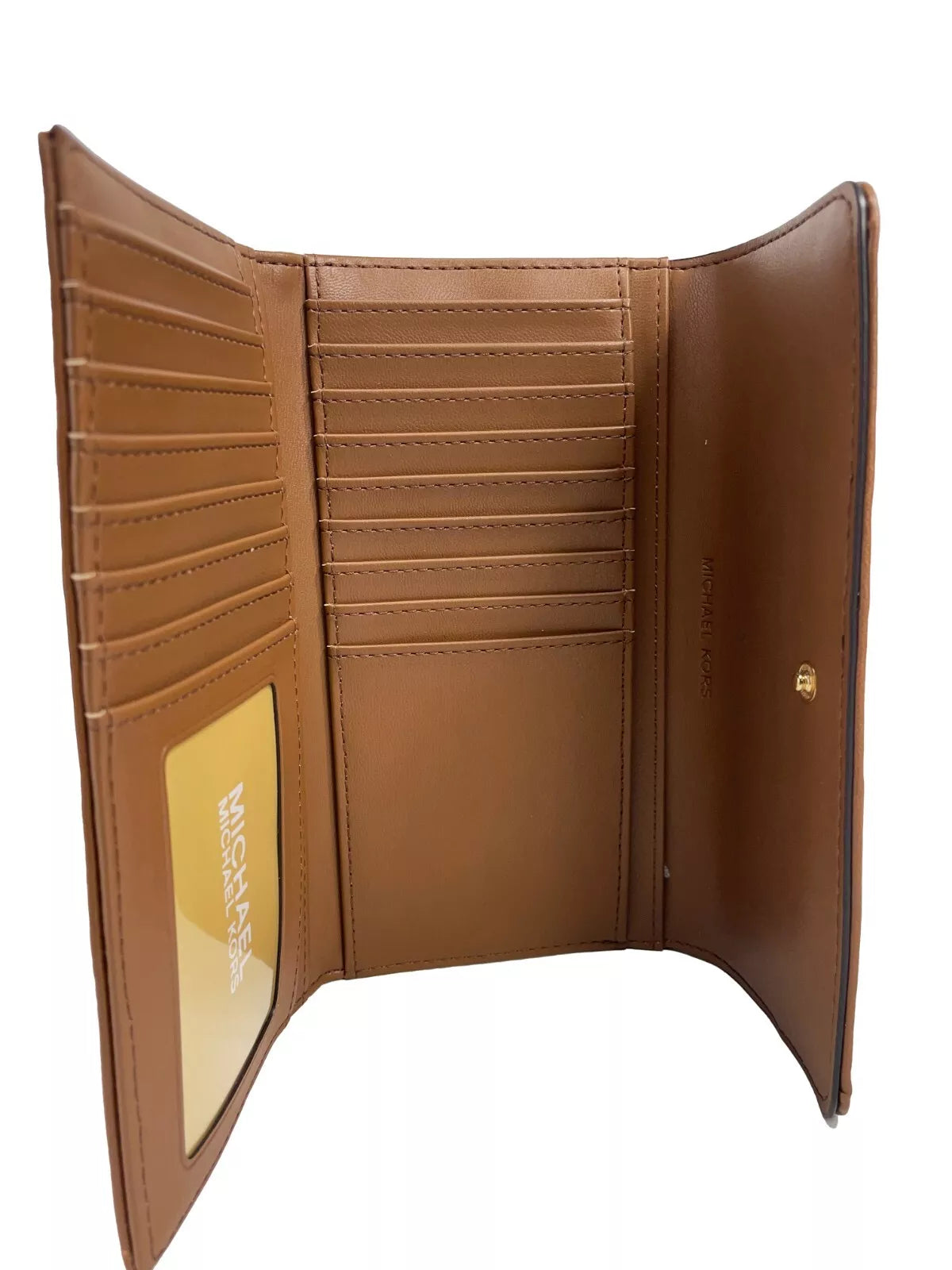 Michael Kors Jet Set Travel Large Quilted Leather Trifold Wallet Brown.