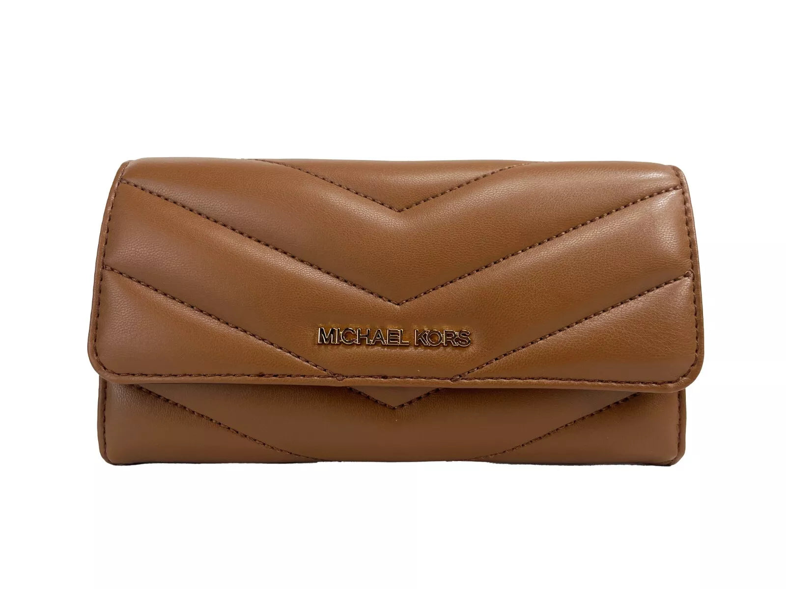 Michael Kors Jet Set Travel Large Quilted Leather Trifold Wallet Brown.