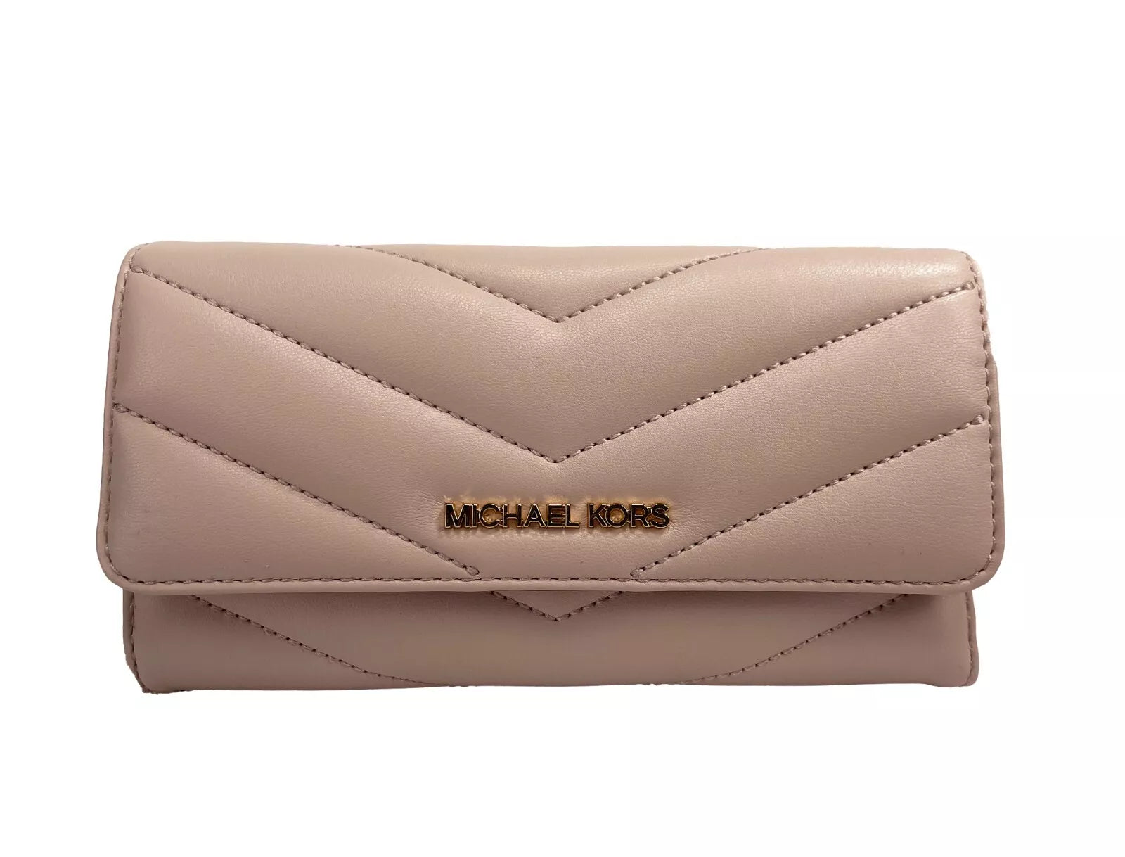 Michael Kors Jet Set Travel Large Quilted Leather Trifold Wallet Powder Blush.