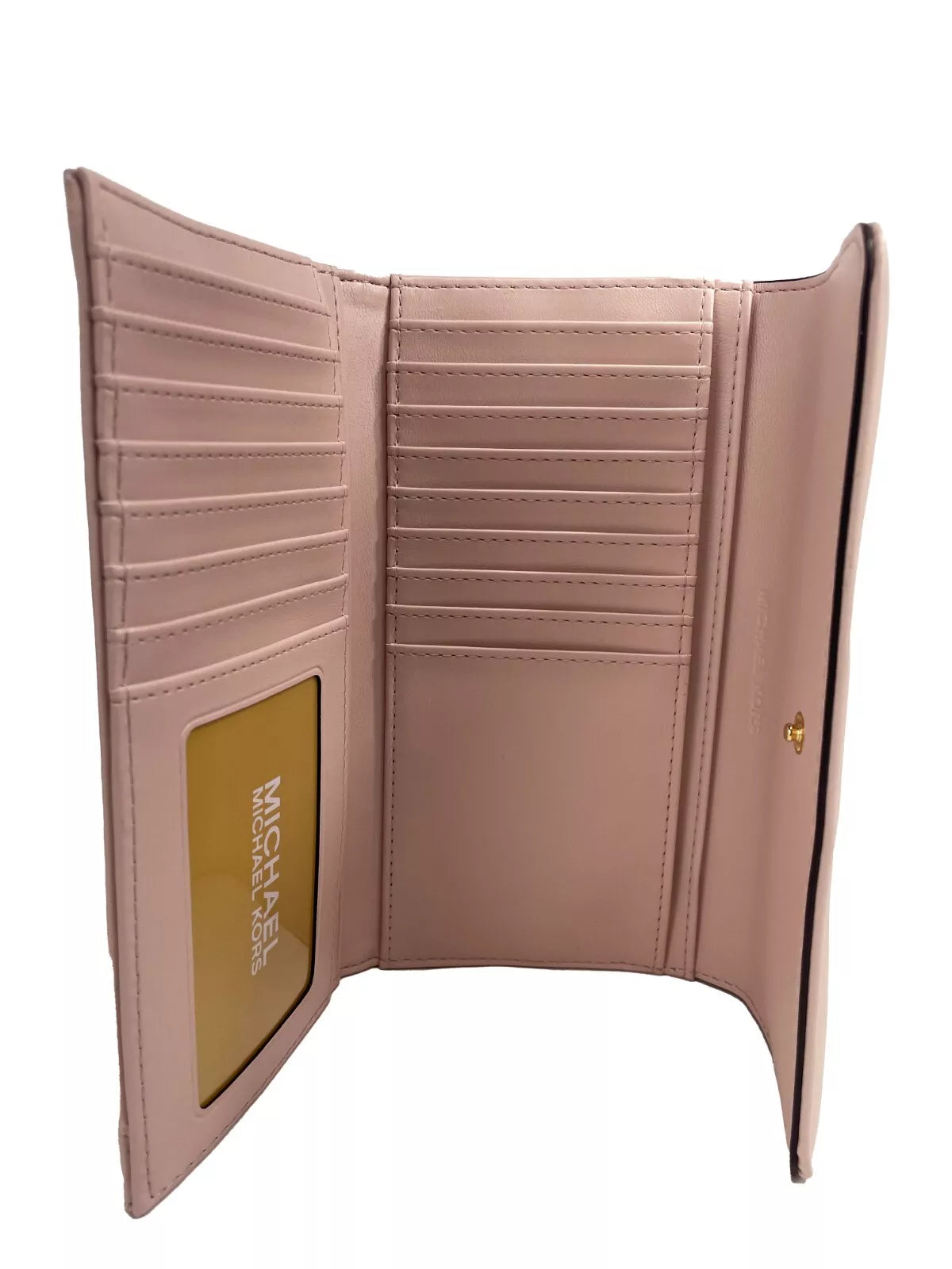 Michael Kors Jet Set Travel Large Quilted Leather Trifold Wallet Powder Blush.