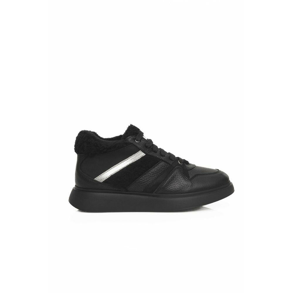 Cerruti 1881 Black Cowhide Women Platform Sneaker.