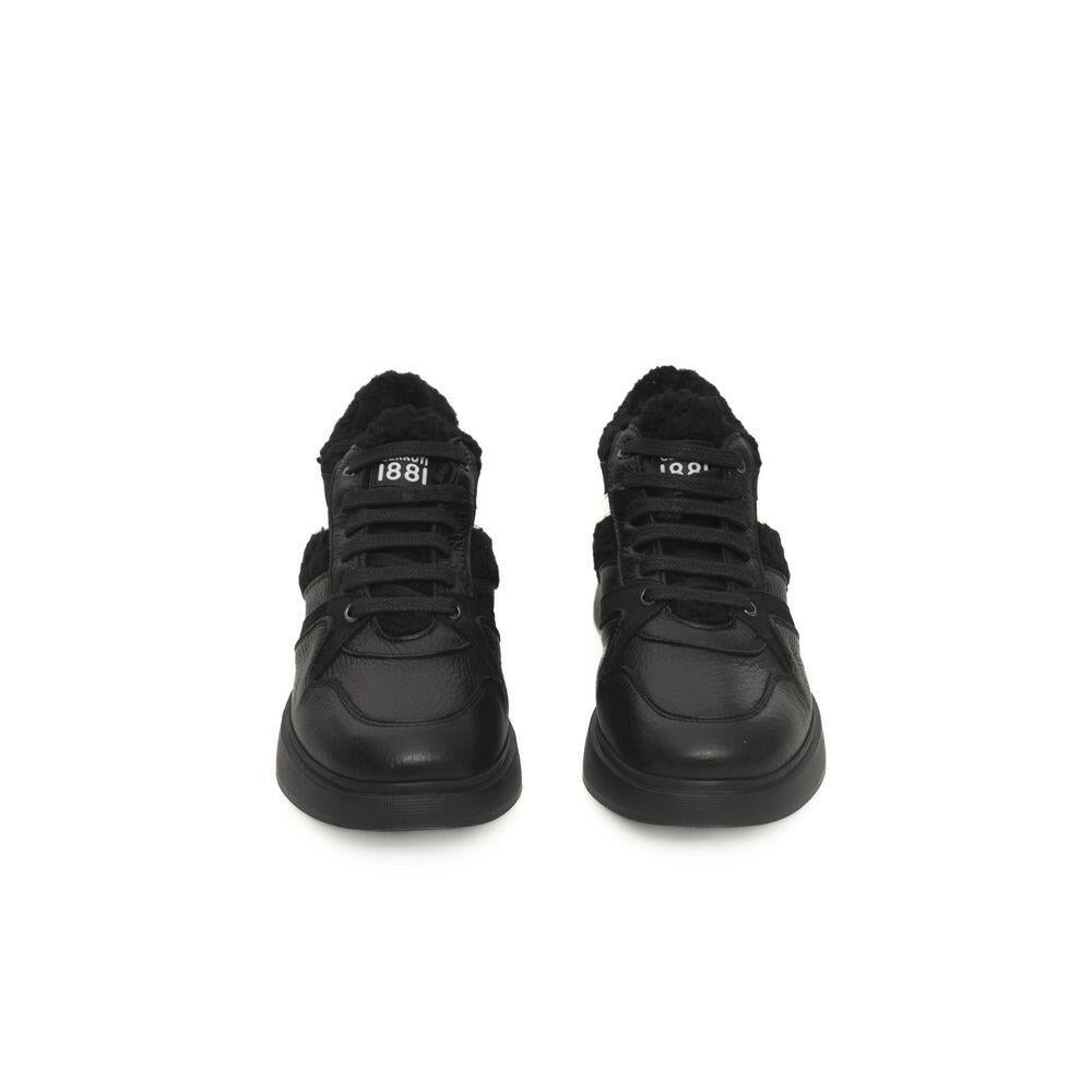 Cerruti 1881 Black Cowhide Women Platform Sneaker.