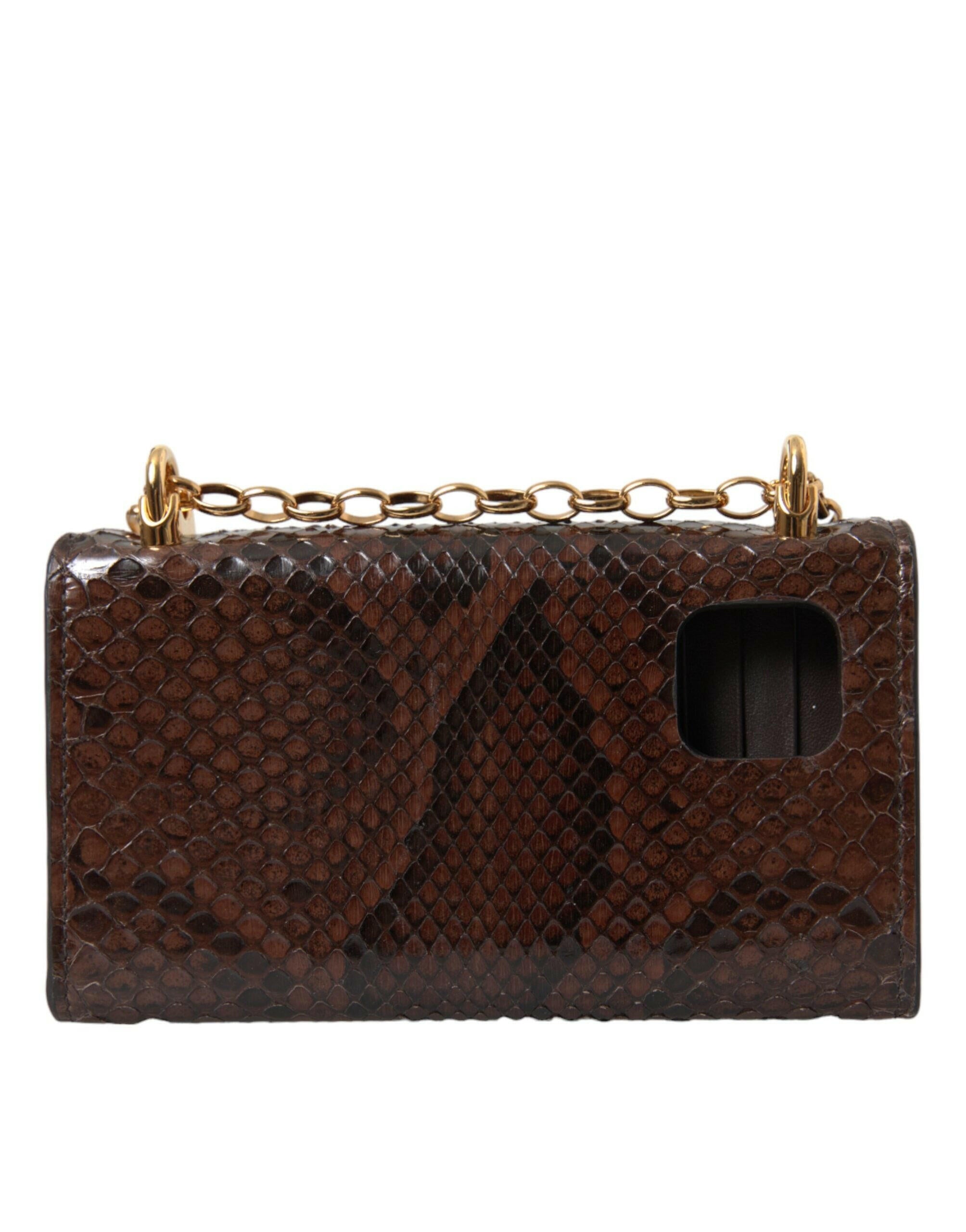 Dolce & Gabbana Brown Python Leather DG Girls Crossbody Phone Bag.