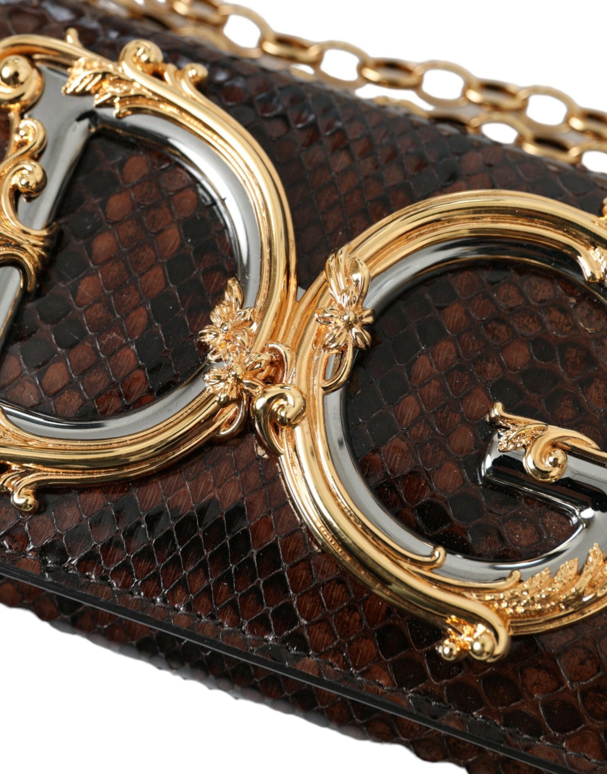 Dolce & Gabbana Brown Python Leather DG Girls Crossbody Phone Bag.