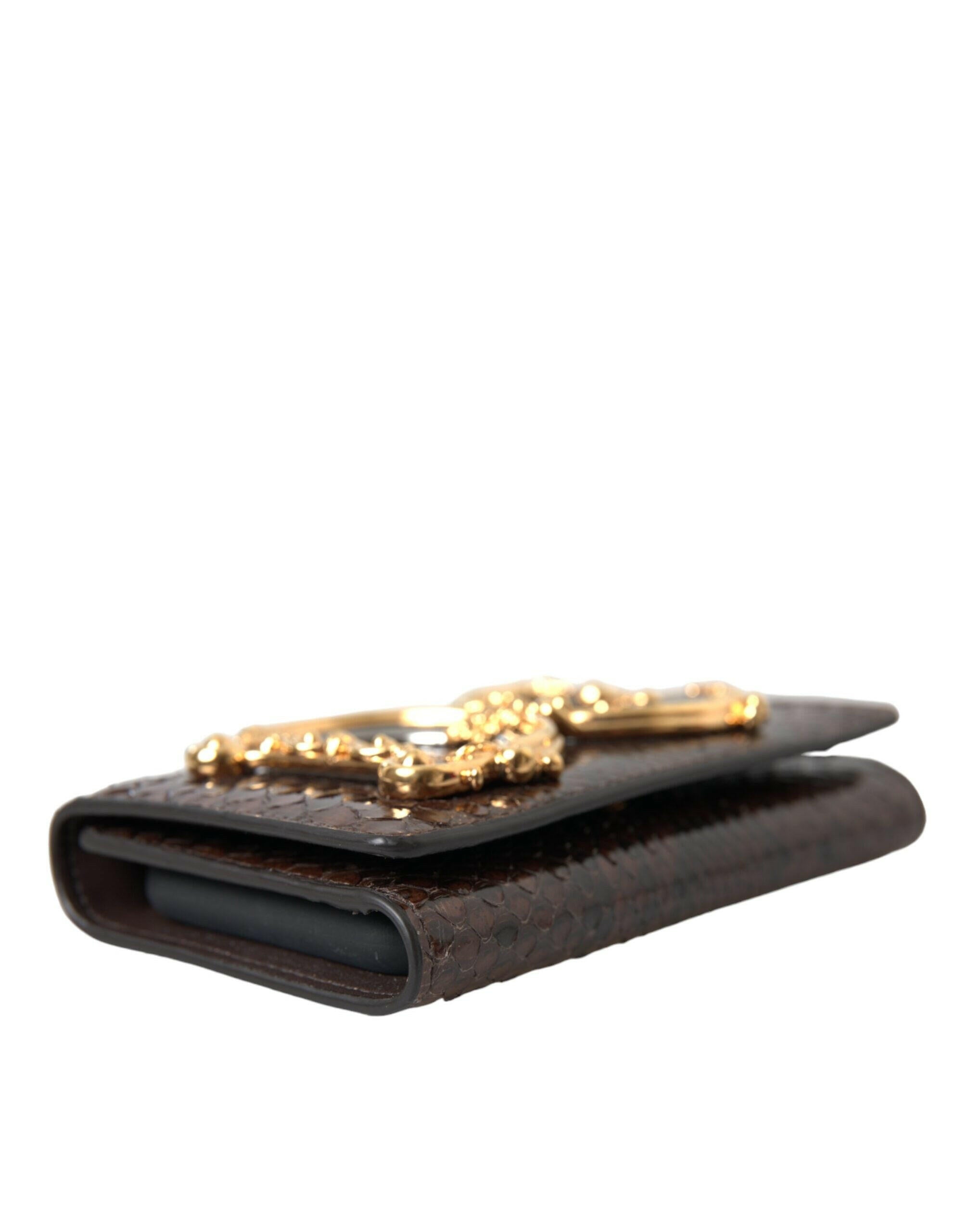 Dolce & Gabbana Brown Python Leather DG Girls Crossbody Phone Bag.