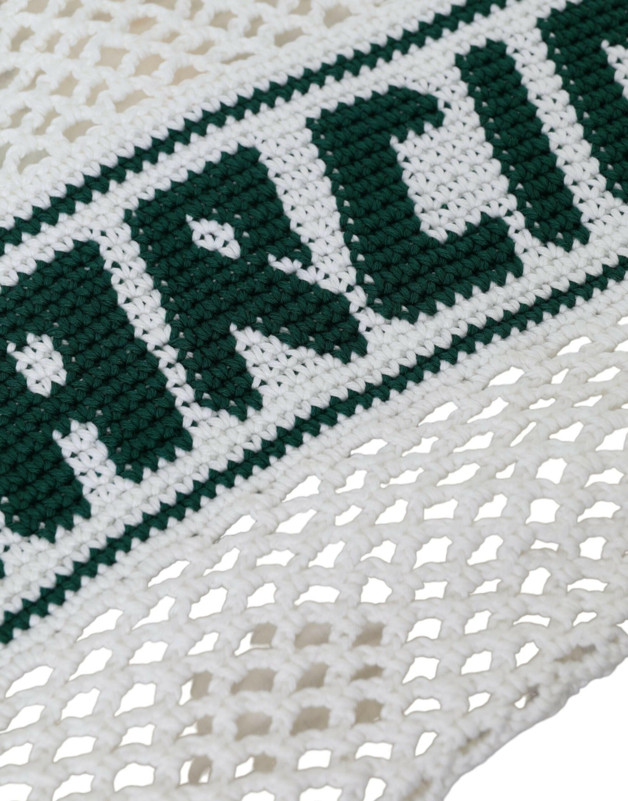 Dolce & Gabbana White Green Knitted Cotton Logo Shopping Tote Bag.