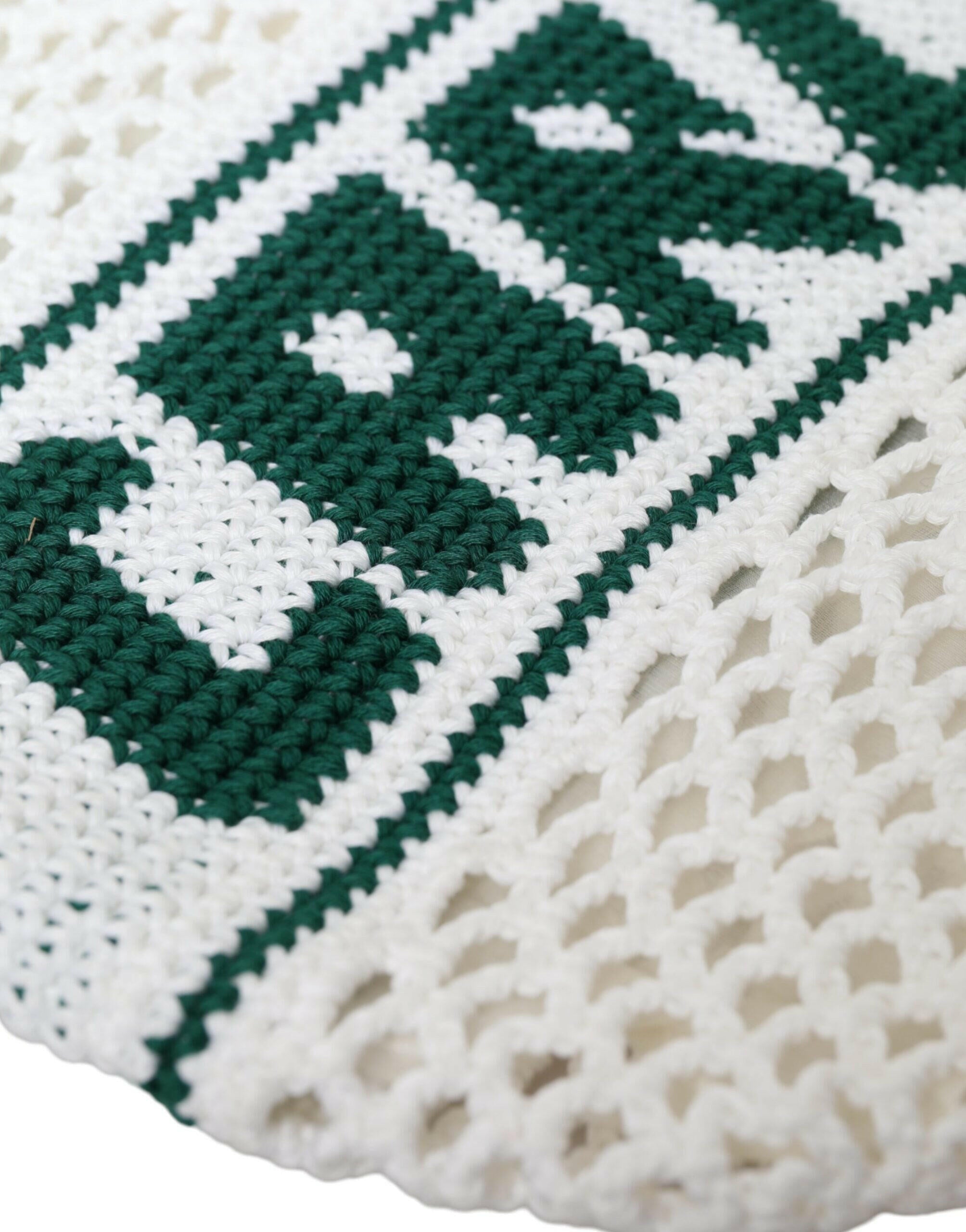 Dolce & Gabbana White Green Knitted Cotton Logo Shopping Tote Bag.