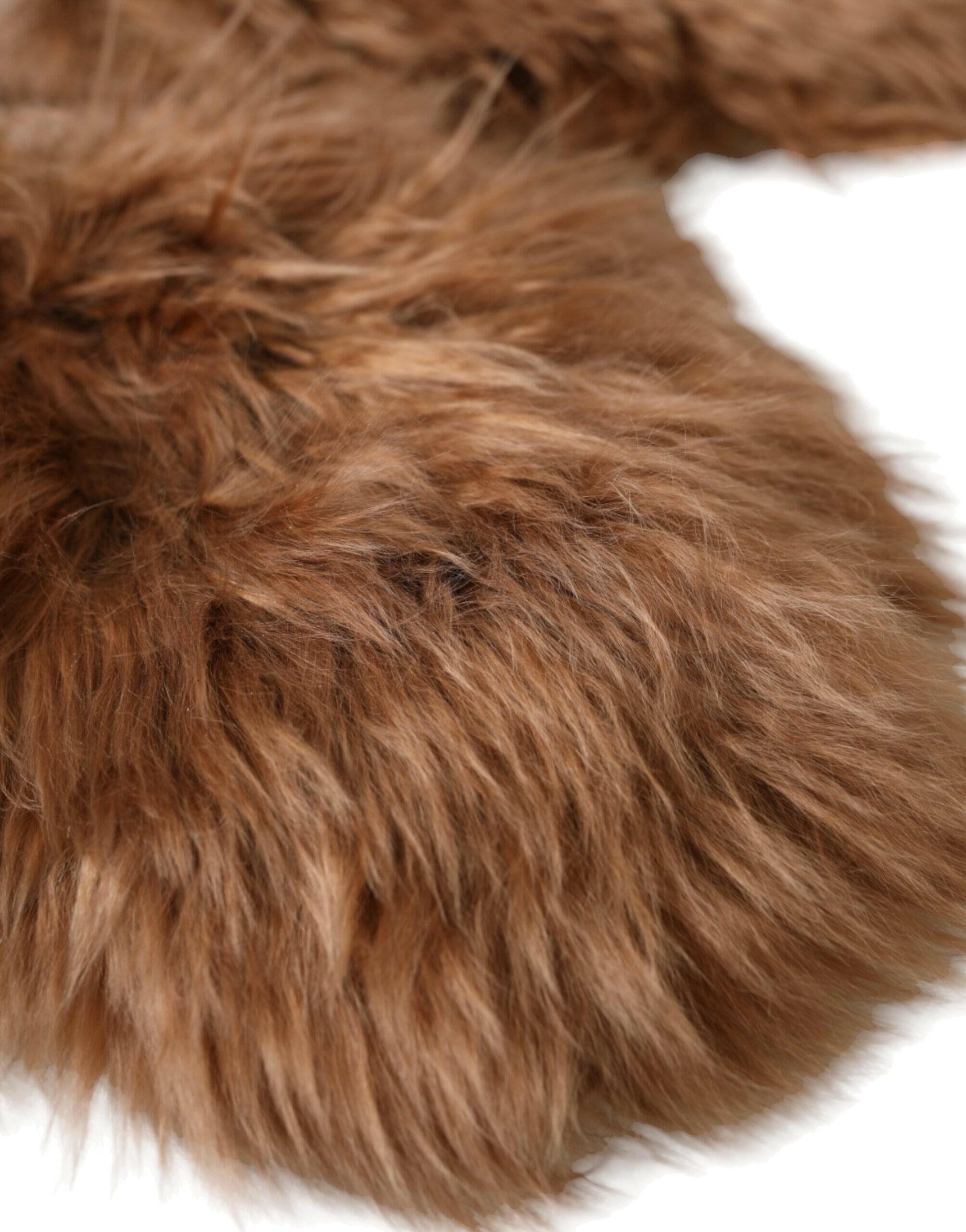 Dolce & Gabbana Brown Cashmere Knitted Fur Mid Arm Mitten Gloves.
