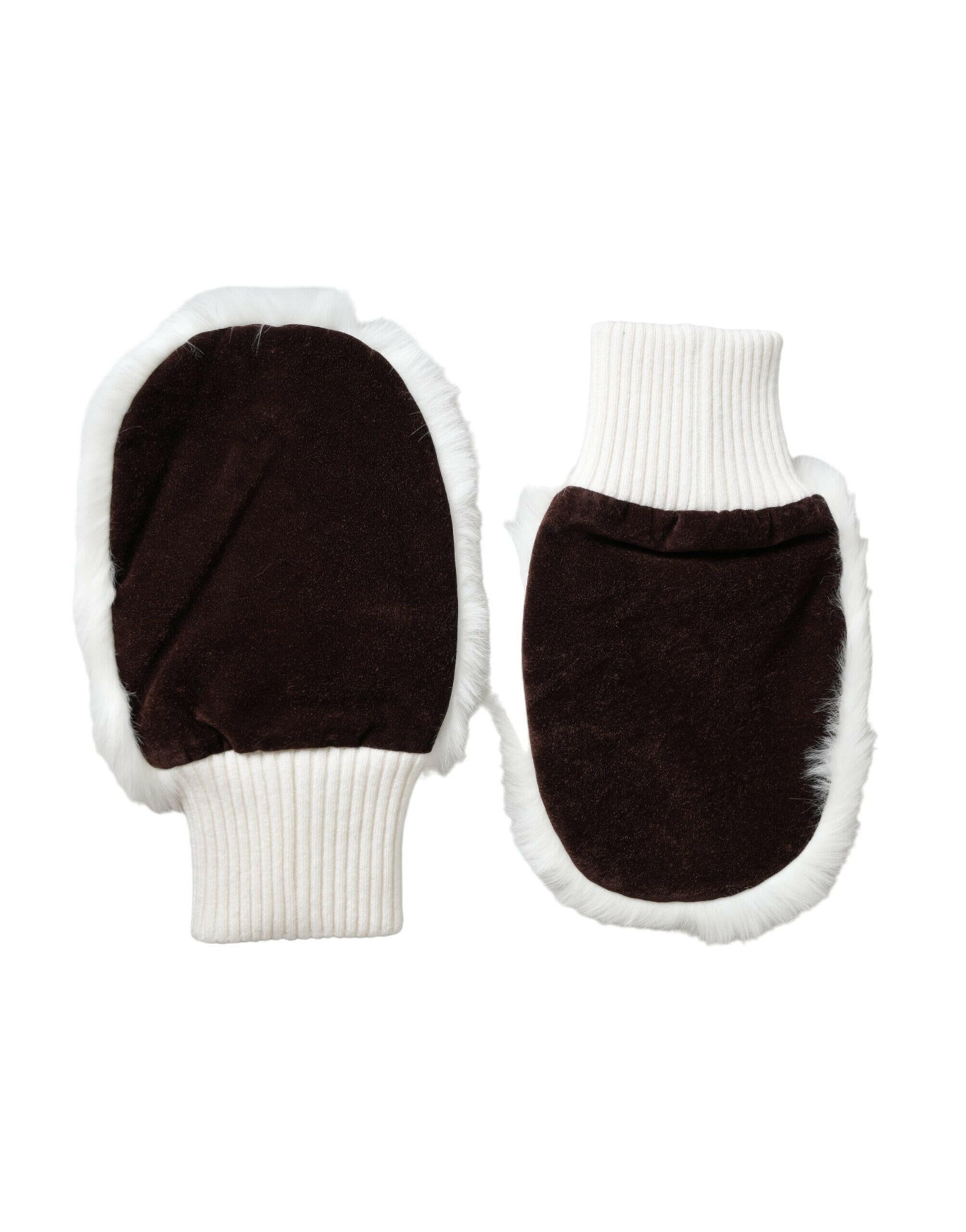 Dolce & Gabbana White Acrylic Knitted Fur Wrist Mitten Gloves.