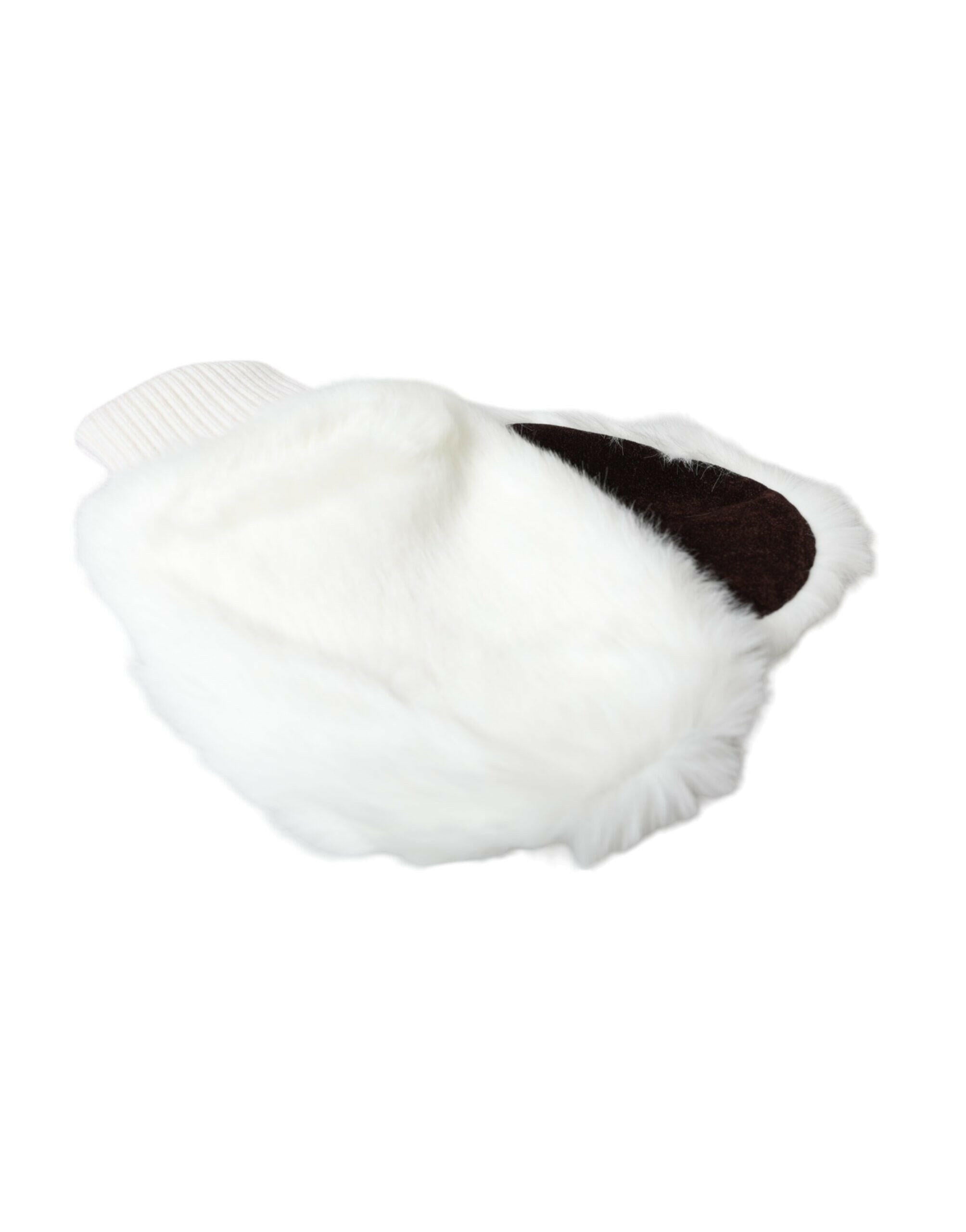 Dolce & Gabbana White Acrylic Knitted Fur Wrist Mitten Gloves.