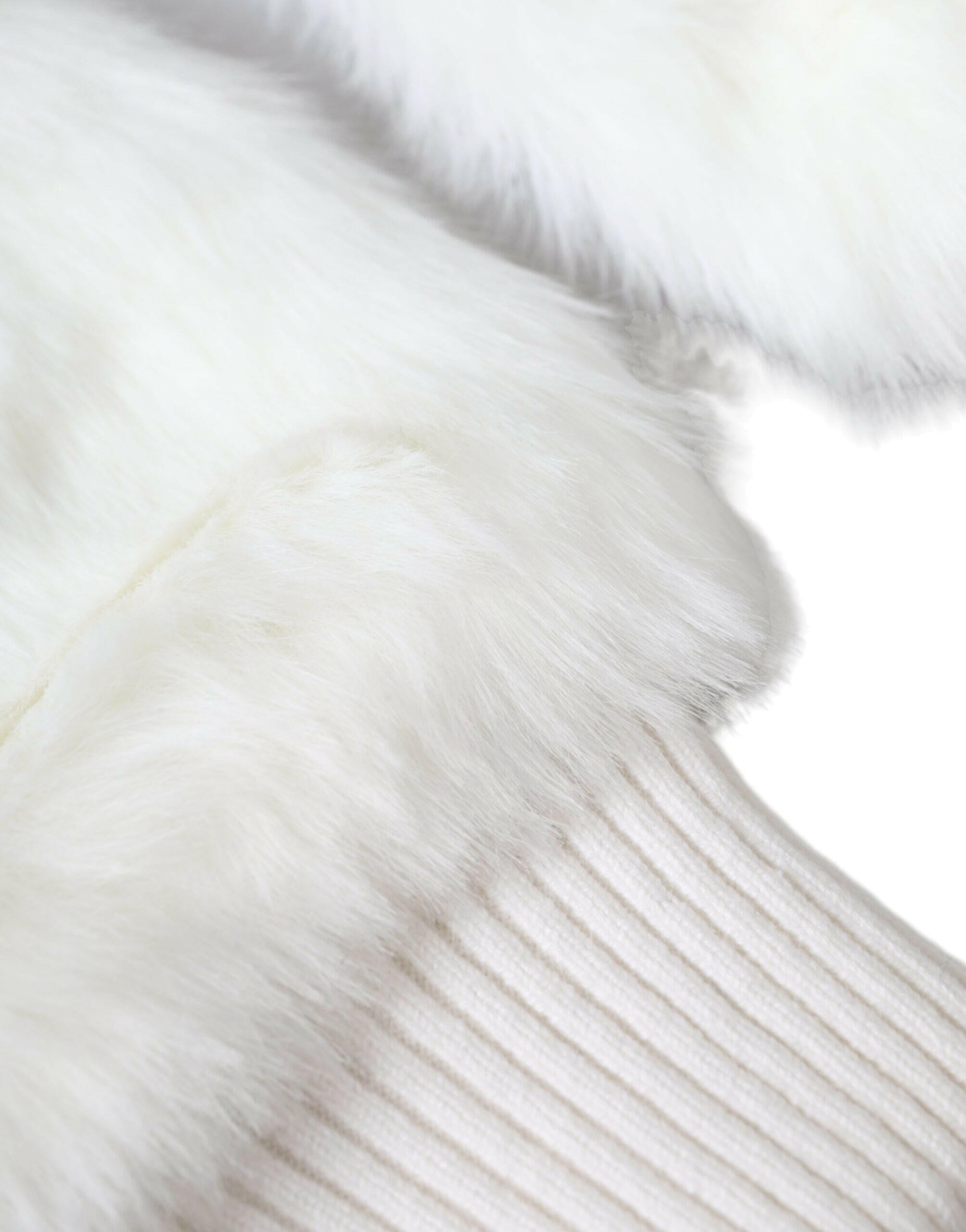 Dolce & Gabbana White Acrylic Knitted Fur Wrist Mitten Gloves.