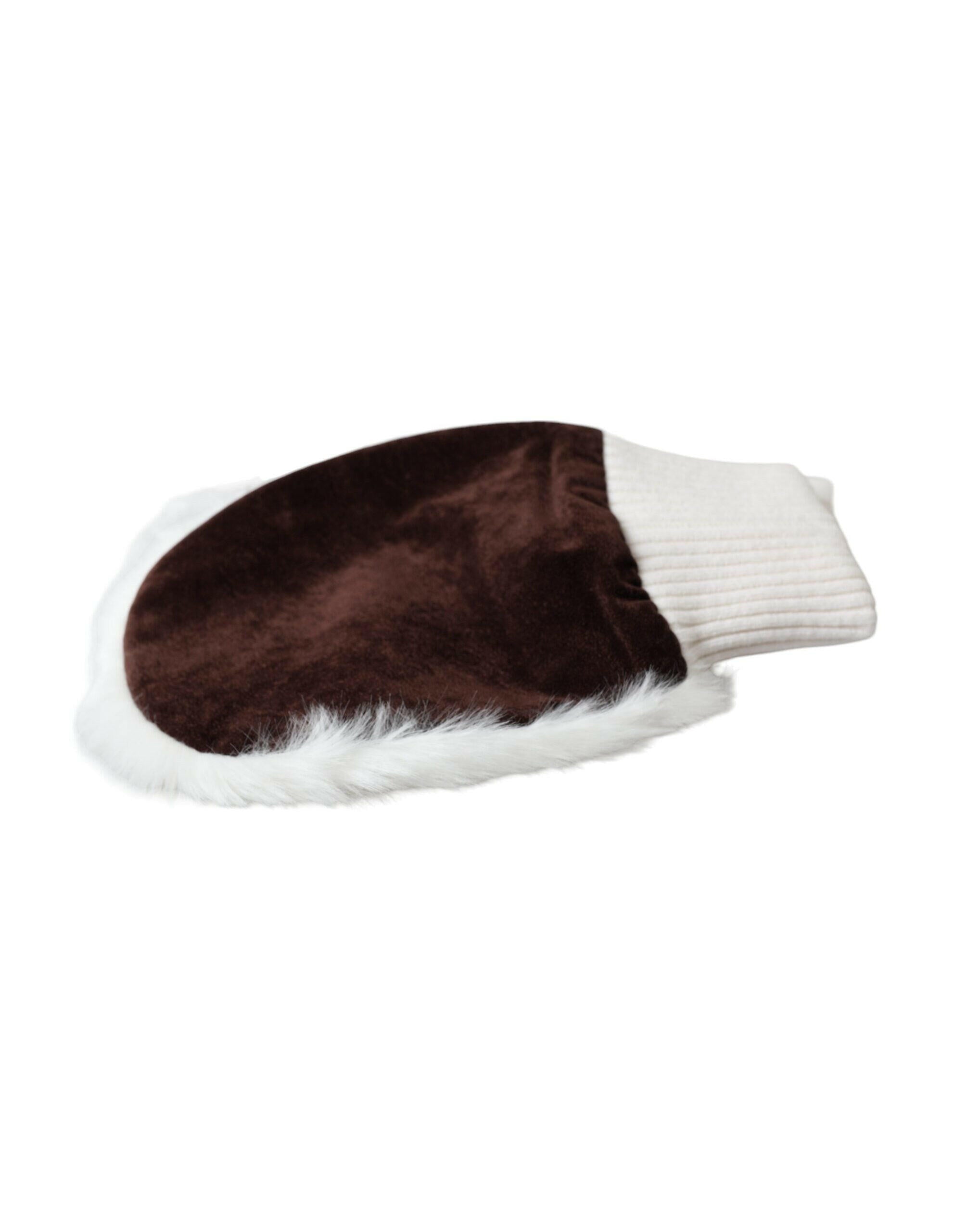 Dolce & Gabbana White Acrylic Knitted Fur Wrist Mitten Gloves.