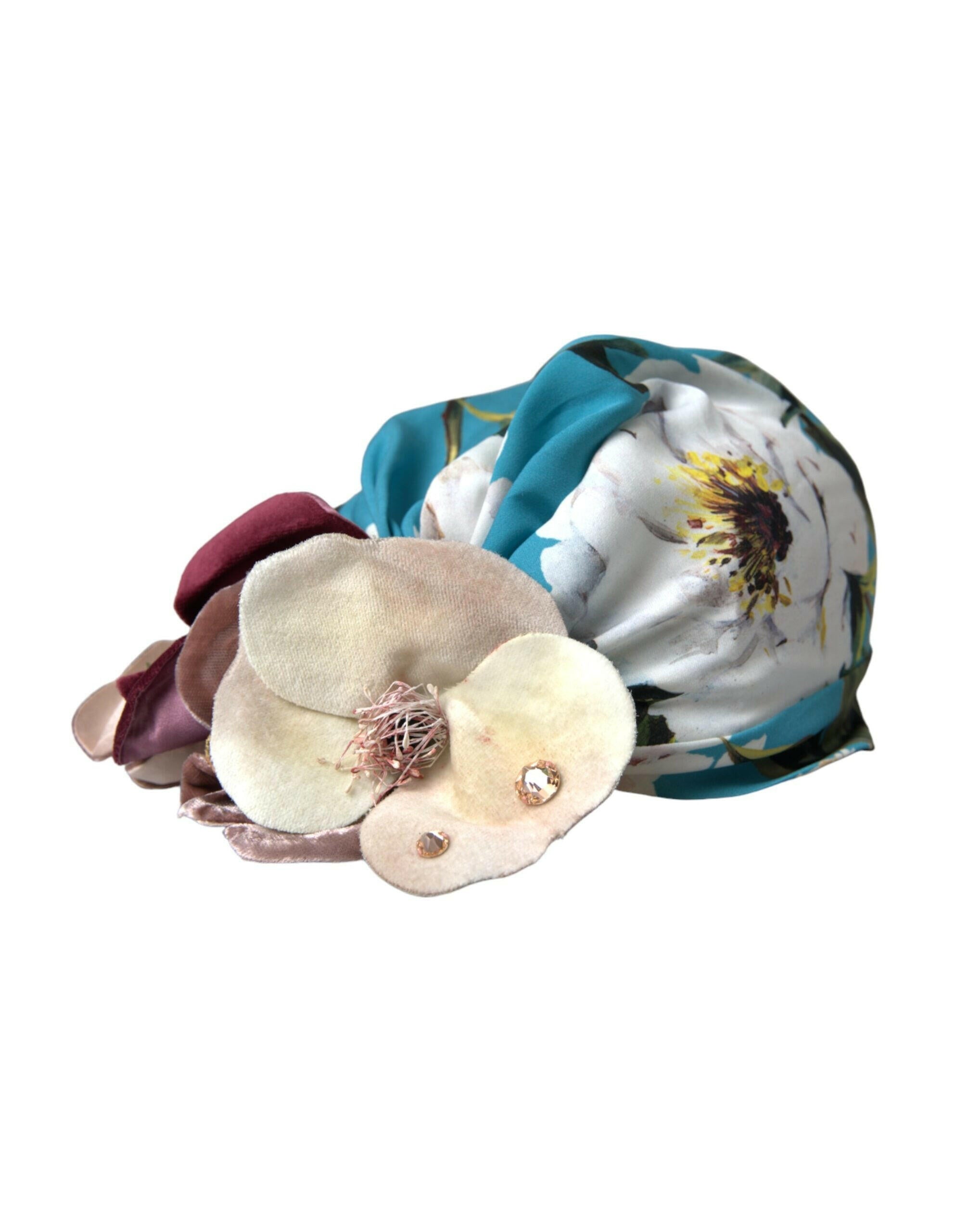 Dolce & Gabbana Blue Floral Motif Turban Head Hat Women.