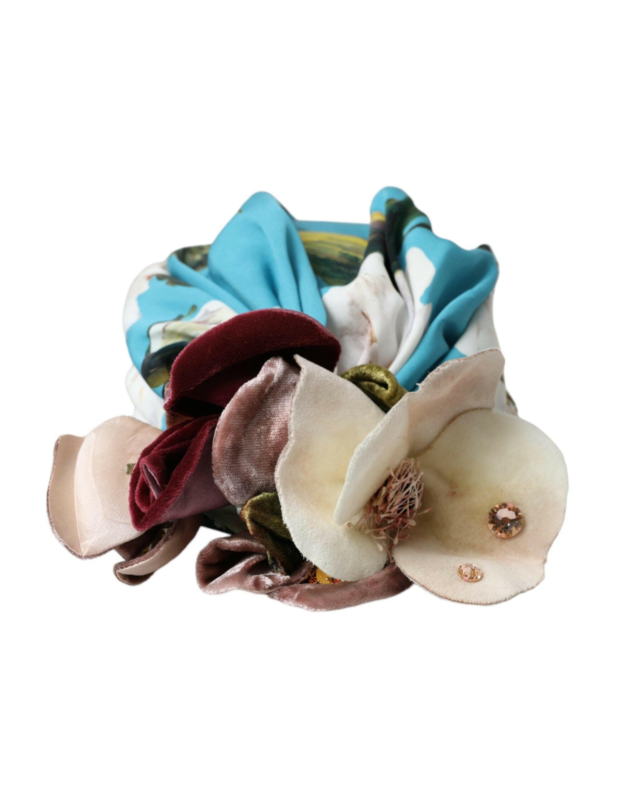 Dolce & Gabbana Blue Floral Motif Turban Head Hat Women.