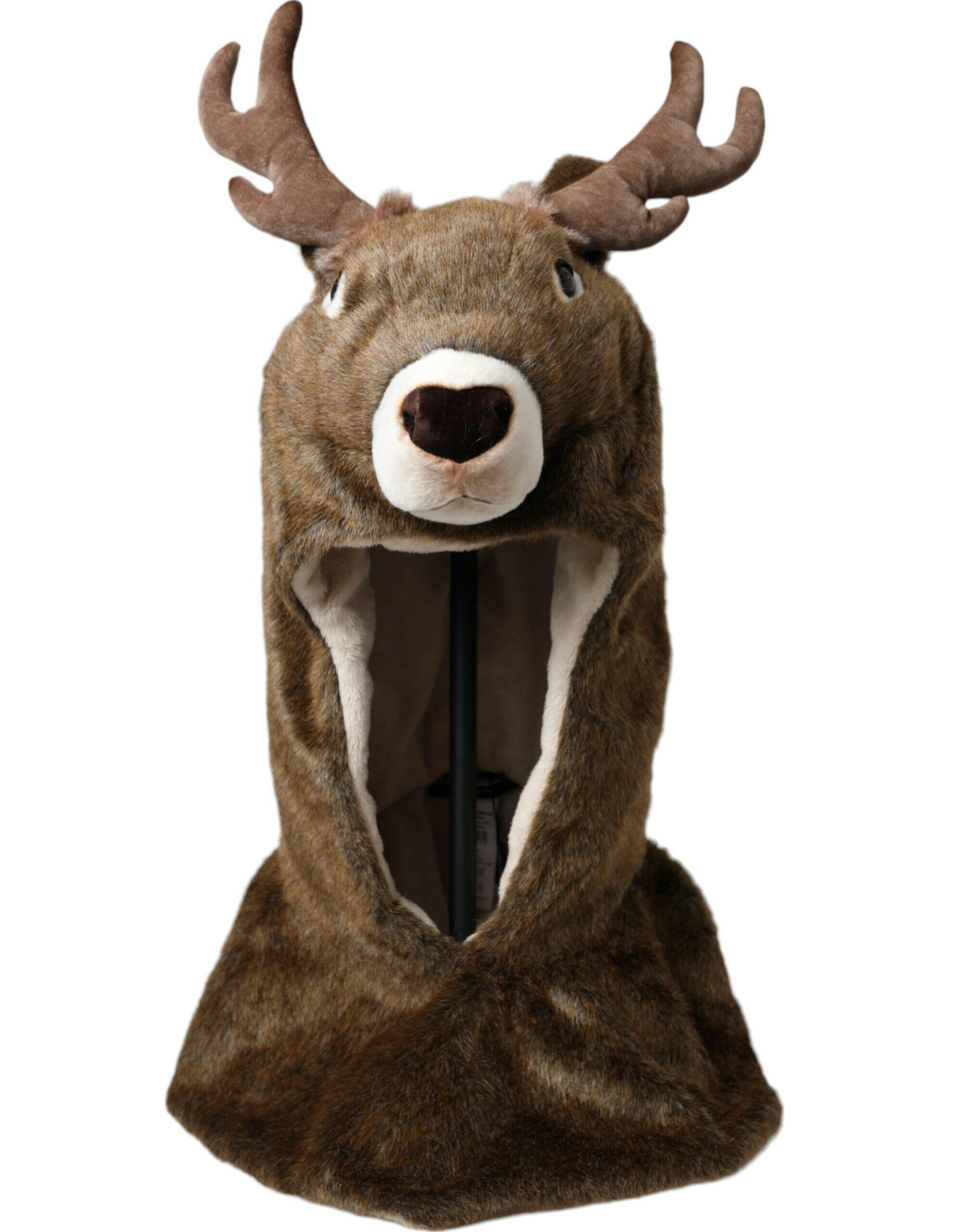 Dolce & Gabbana Brown Deer Faux Fur Whole Head Hat.