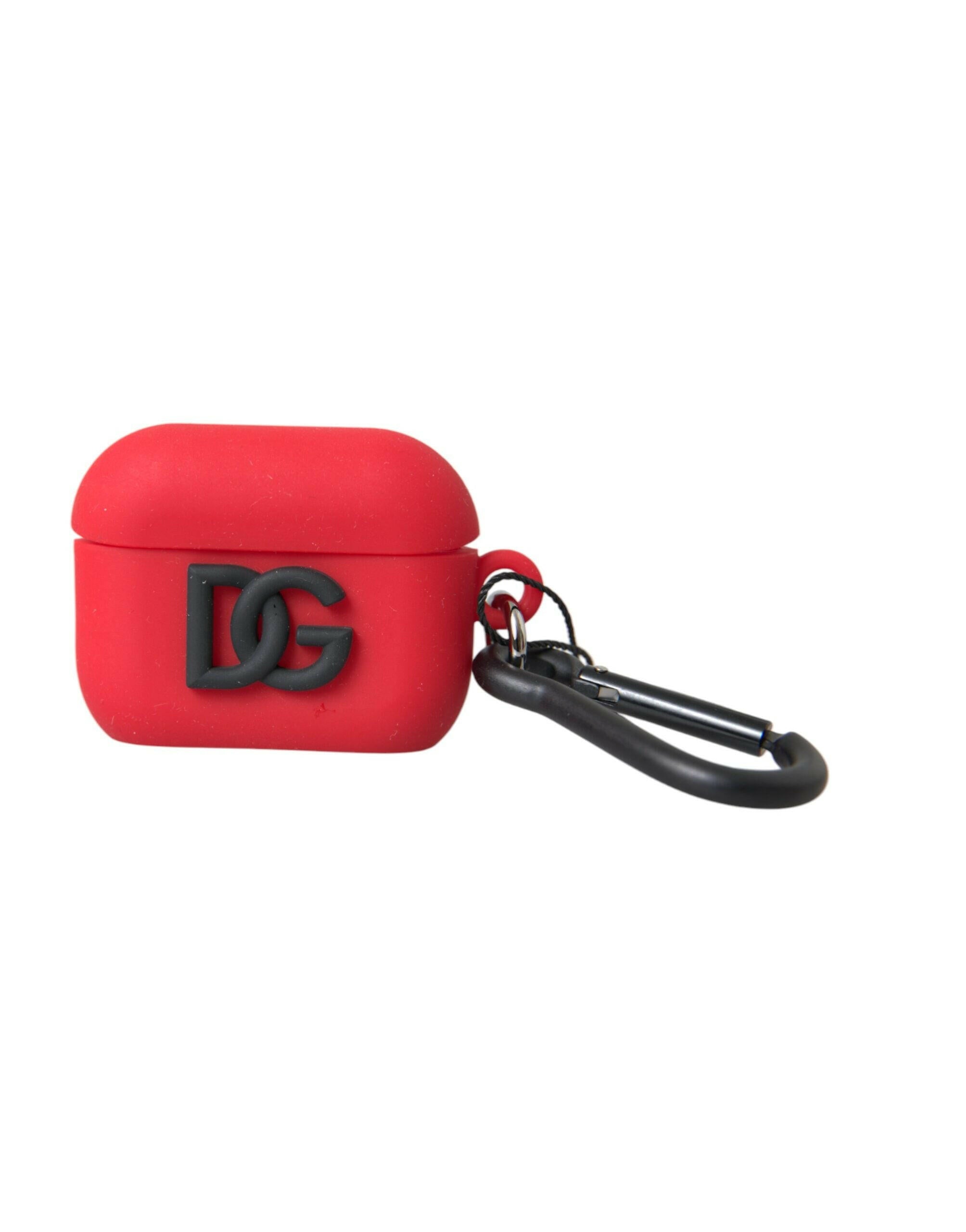 Dolce & Gabbana Red Silicone Rubber Logo Embossed Airpods Case.