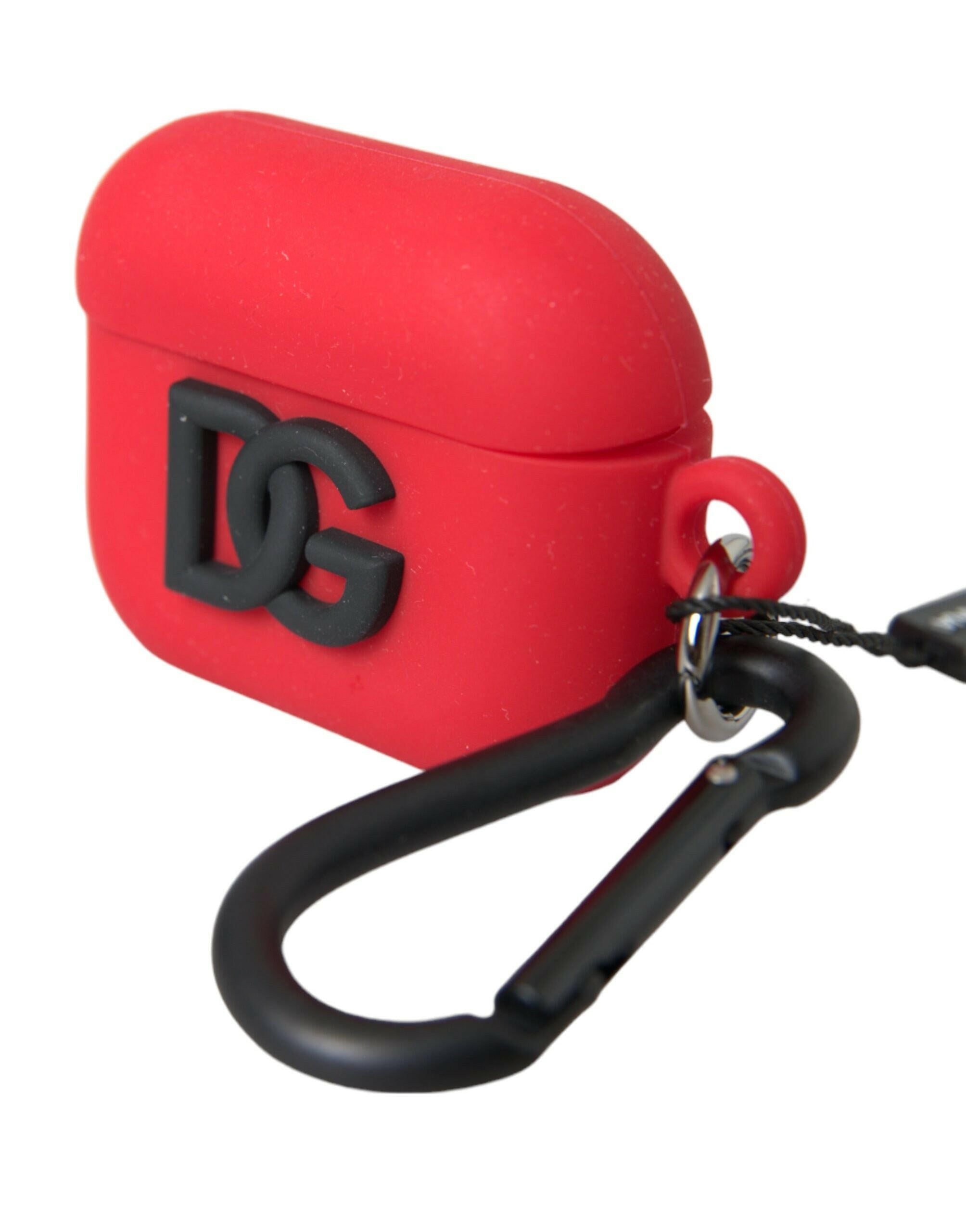 Dolce & Gabbana Red Silicone Rubber Logo Embossed Airpods Case.
