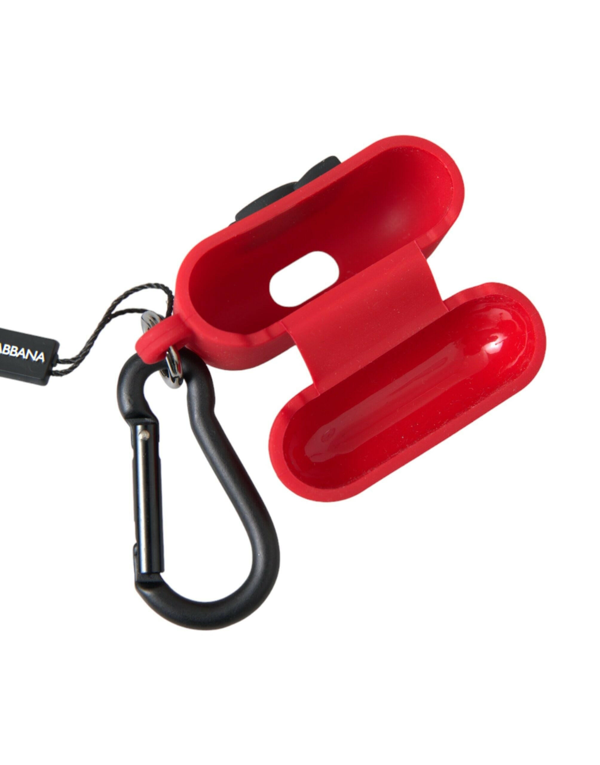 Dolce & Gabbana Red Silicone Rubber Logo Embossed Airpods Case.