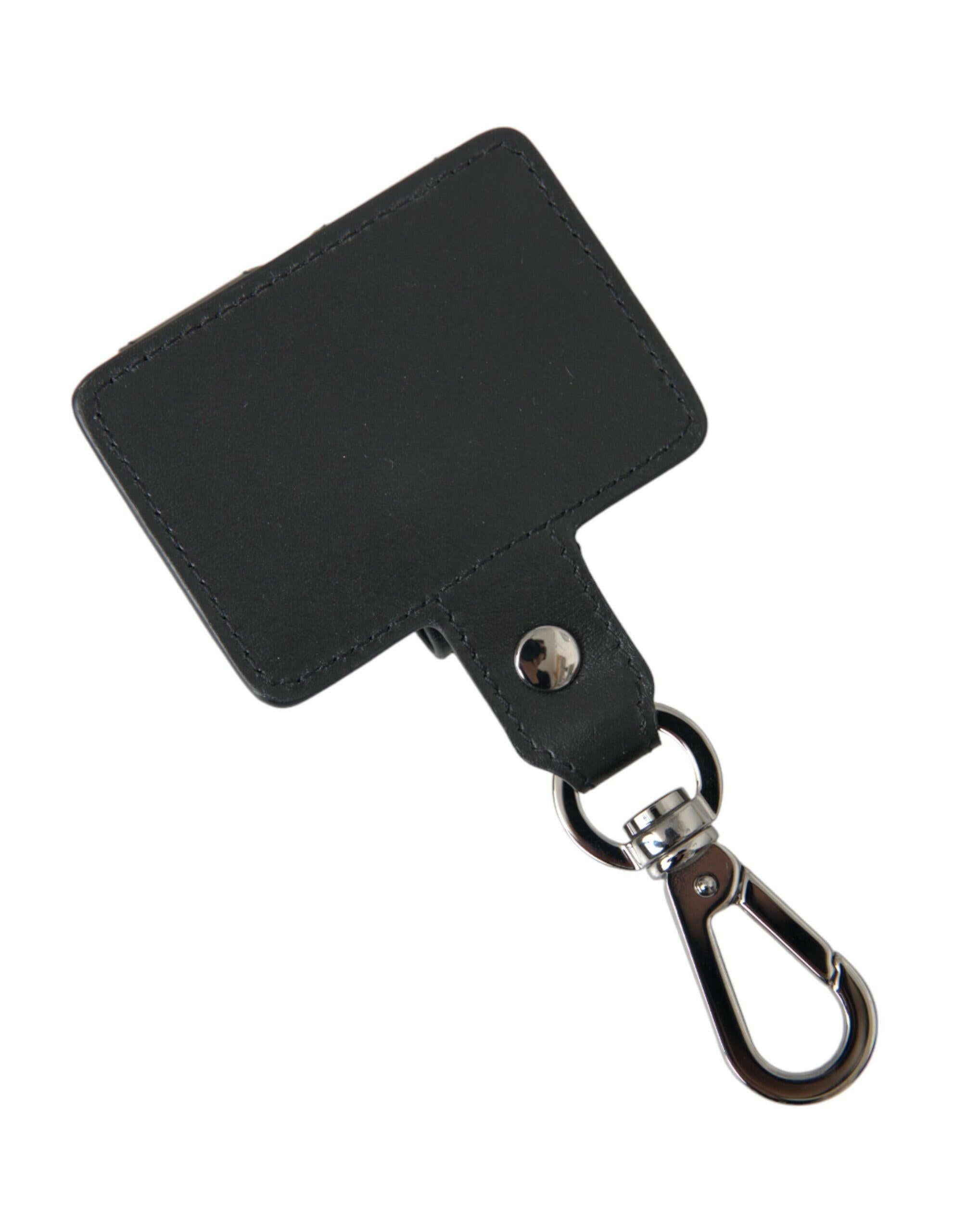 Dolce & Gabbana Black Plain Leather Silver Metal Airpods Case.