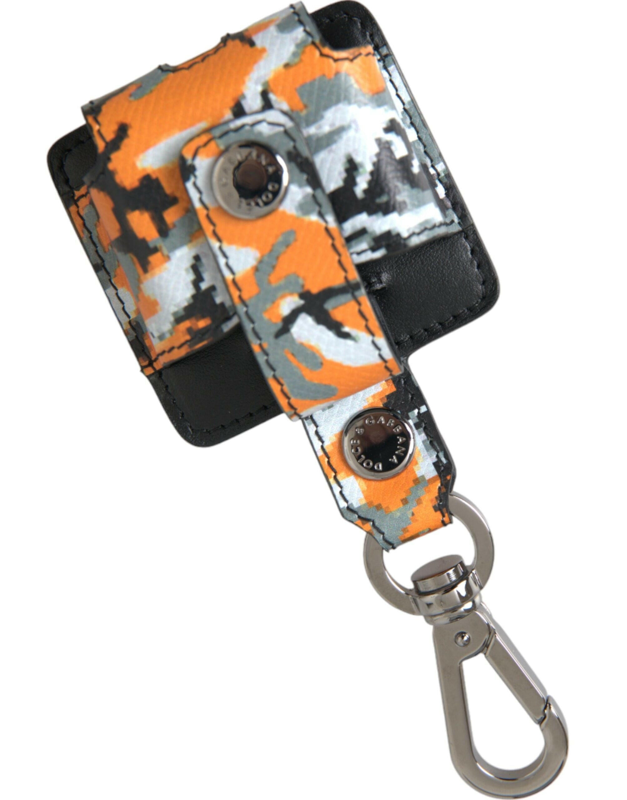 Dolce & Gabbana Multicolor Camouflage Print Leather Metal Airpods Case.