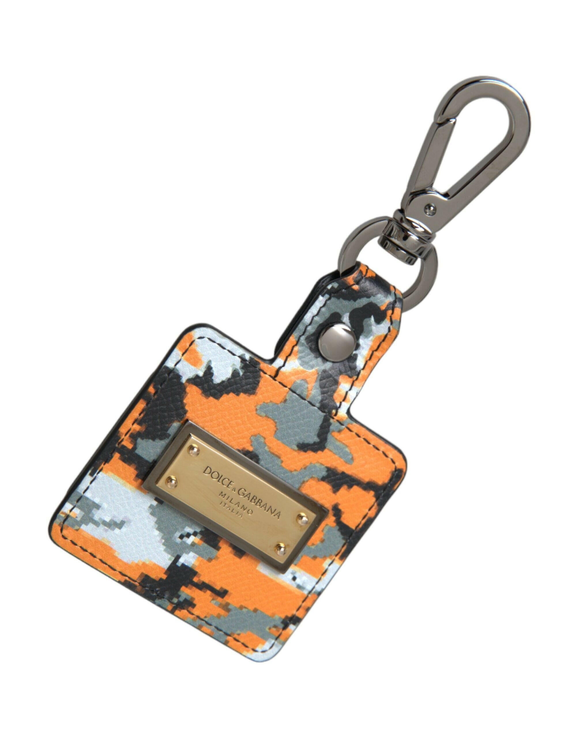 Dolce & Gabbana Multicolor Camouflage Print Leather Logo Metal Airpods Case.