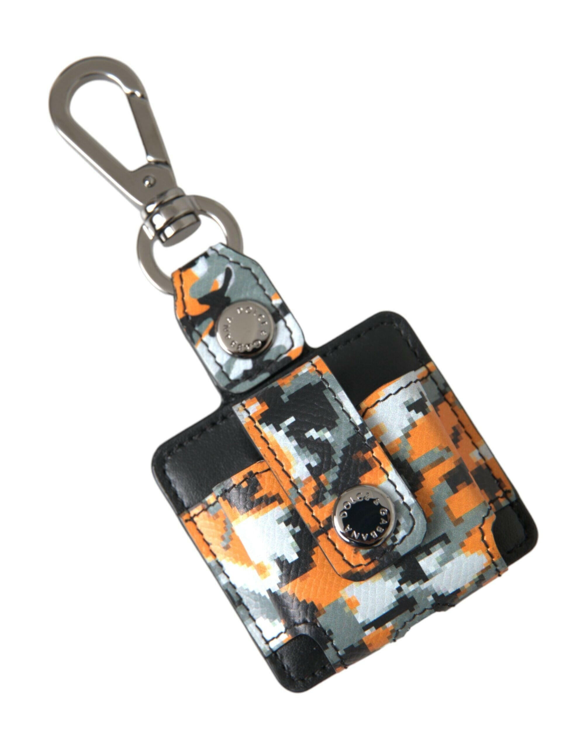 Dolce & Gabbana Multicolor Camouflage Print Leather Logo Metal Airpods Case.