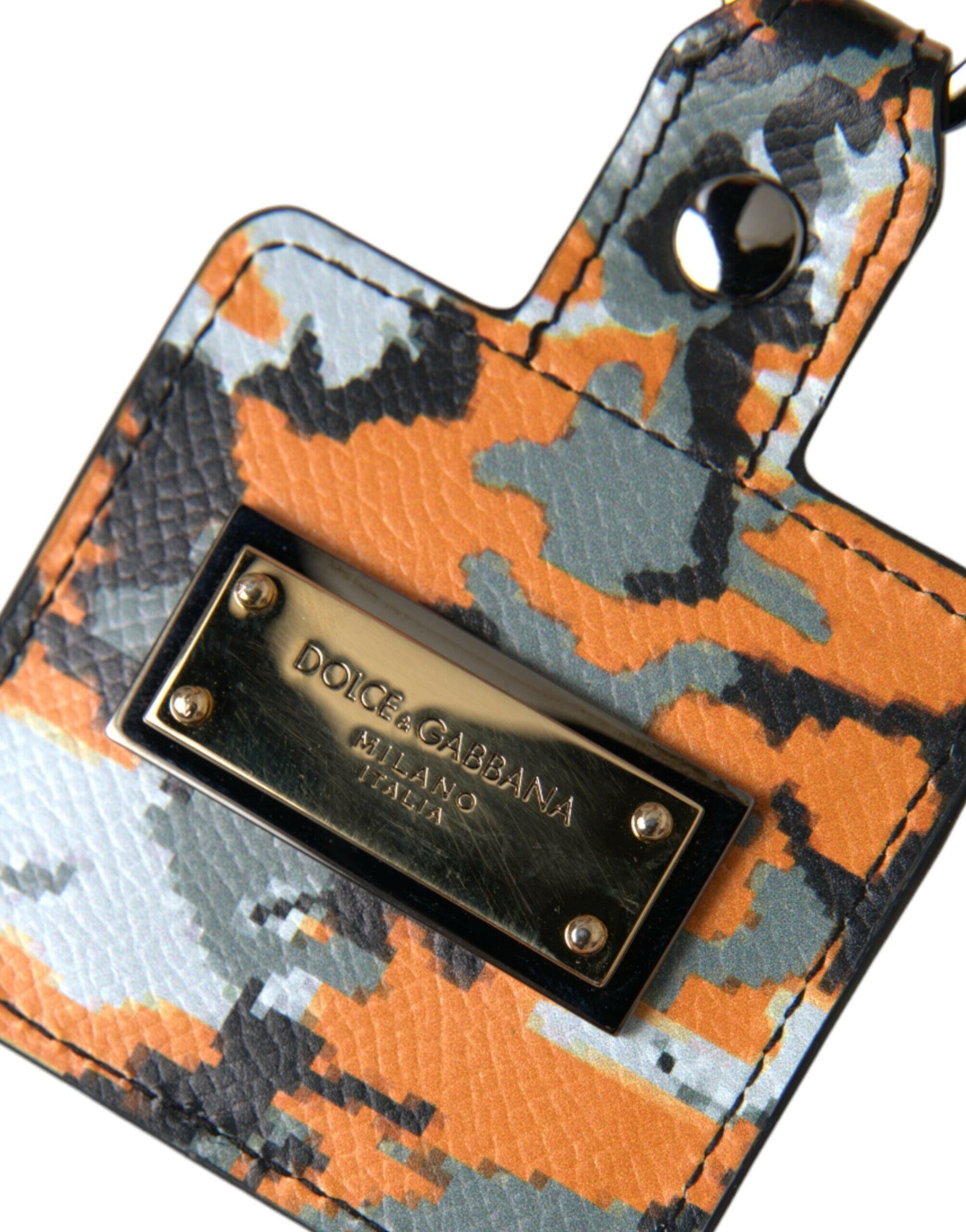 Dolce & Gabbana Multicolor Camouflage Print Leather Logo Metal Airpods Case.