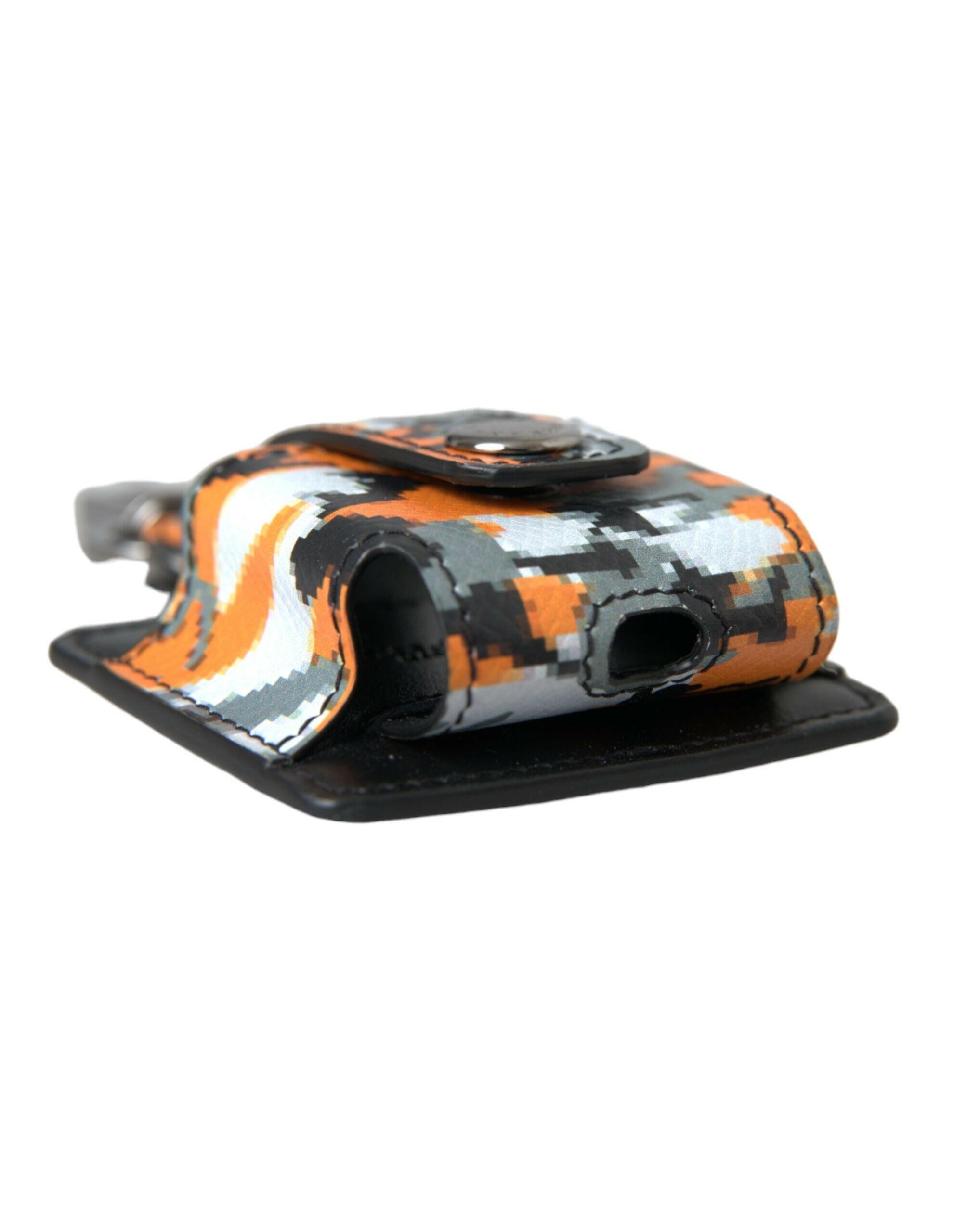 Dolce & Gabbana Multicolor Camouflage Print Leather Logo Metal Airpods Case.