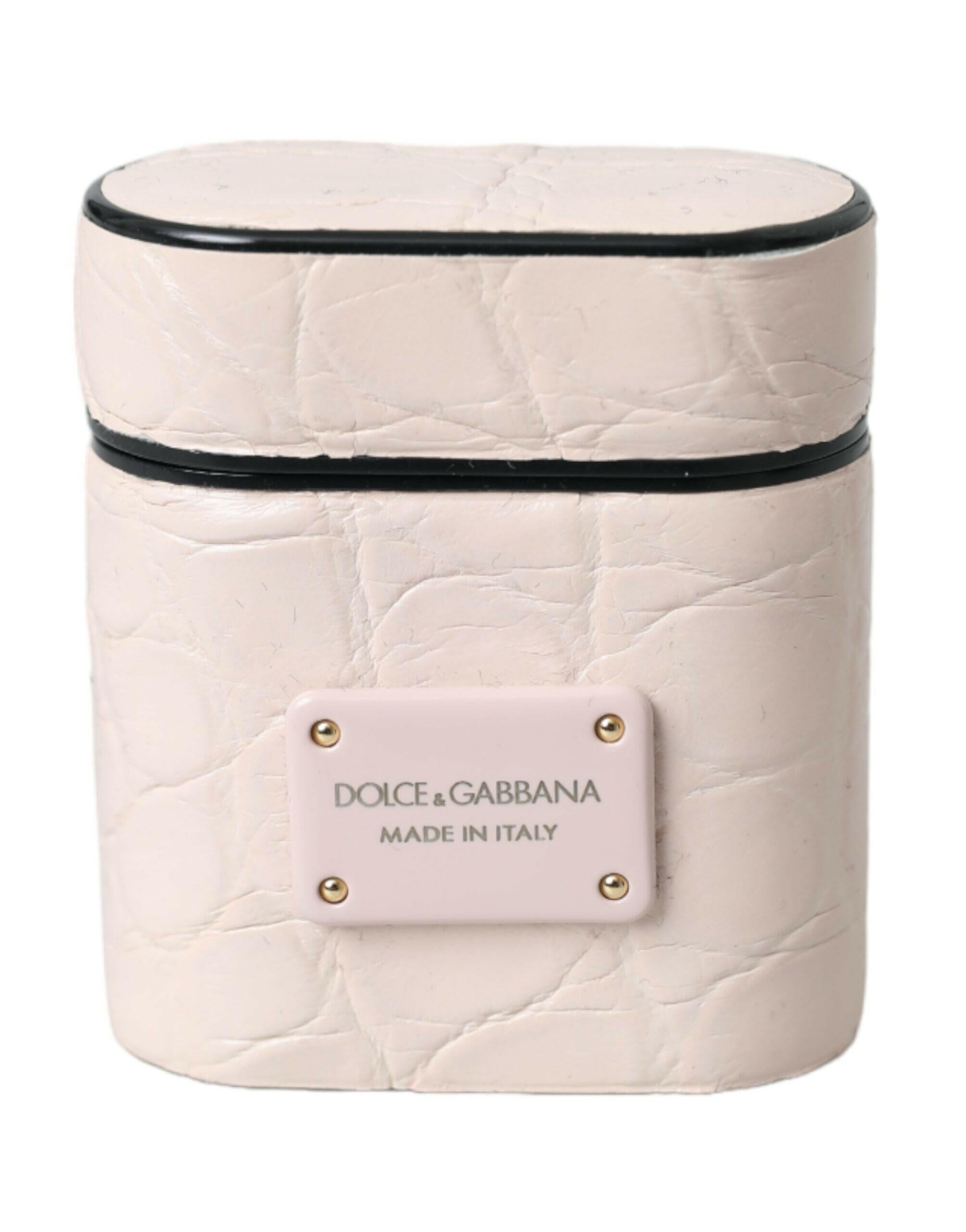 Dolce & Gabbana Light Pink Leather Metal Logo Plaque Airpods Case.