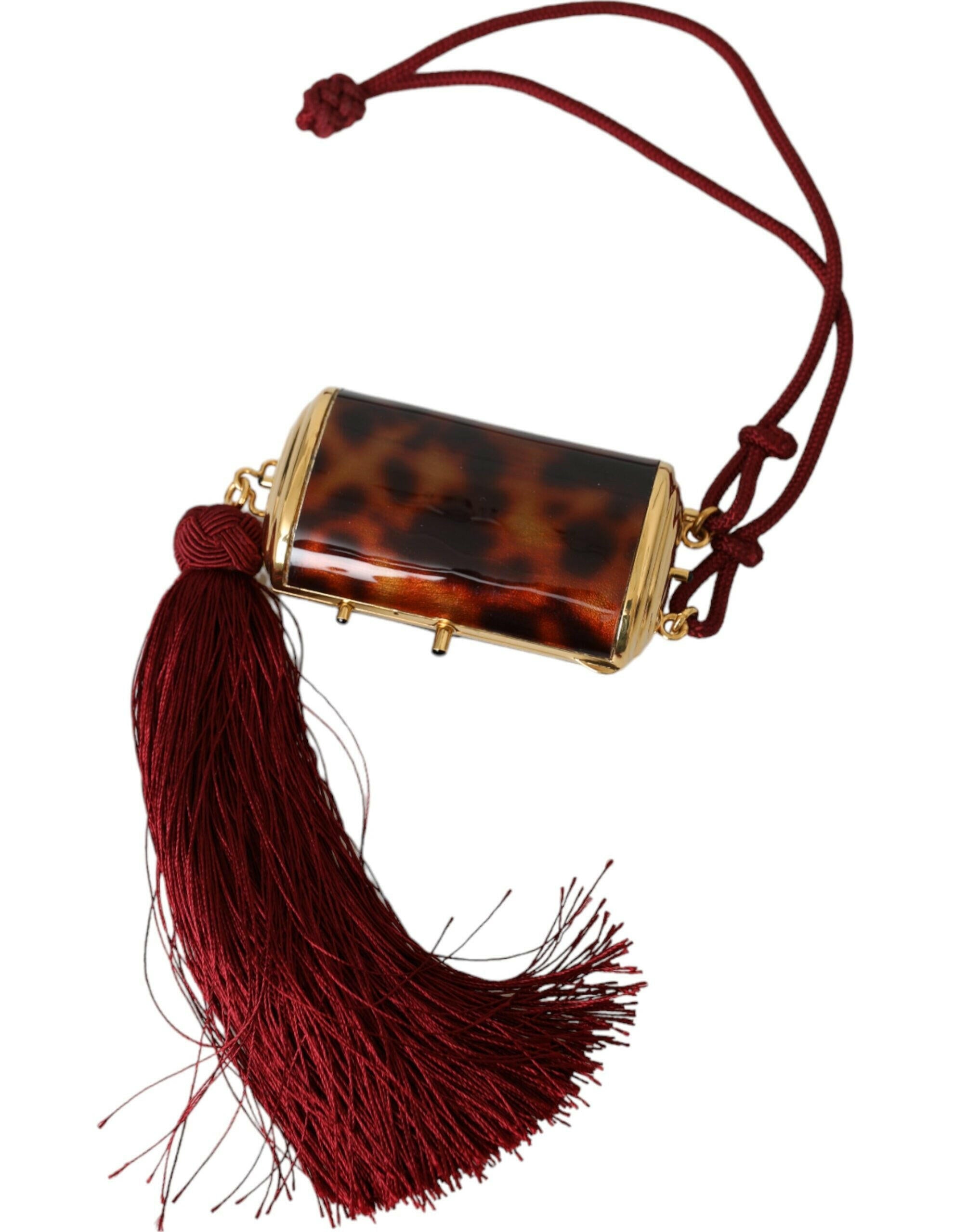 Dolce & Gabbana Brown Leopard Mini Mirror Tassel Make Up Holder Bag.